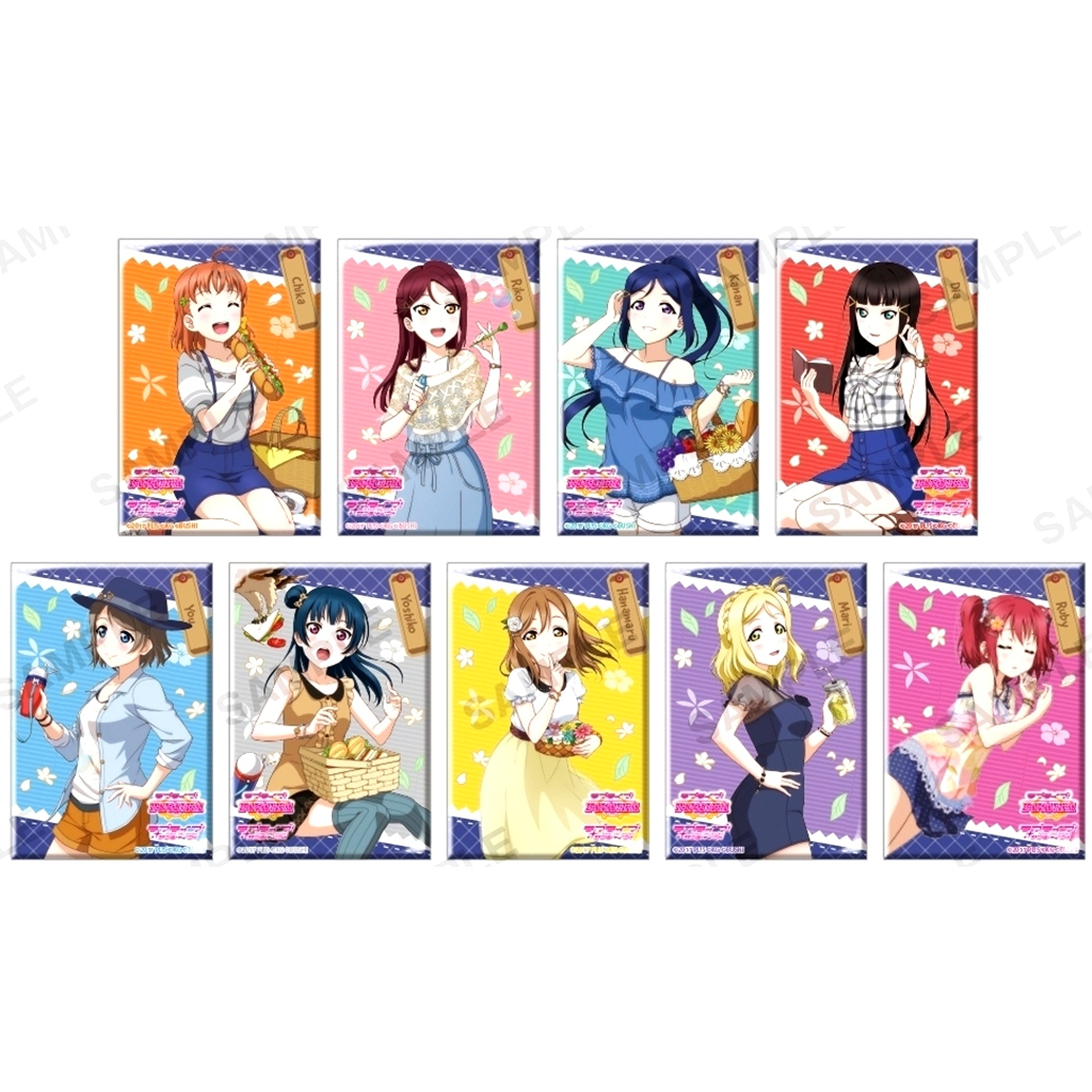 Set of 9 Love Live! School Idol Festival Square Button Collection Aqours Swimsuit Ver. [USED]