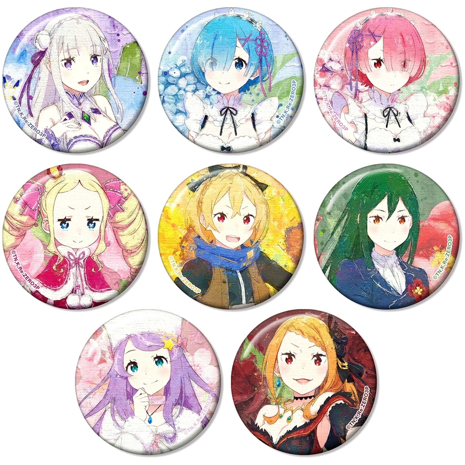 Set of 8 Re:ZERO Starting Life in Another World Trading Grunge Canvas Button [USED]