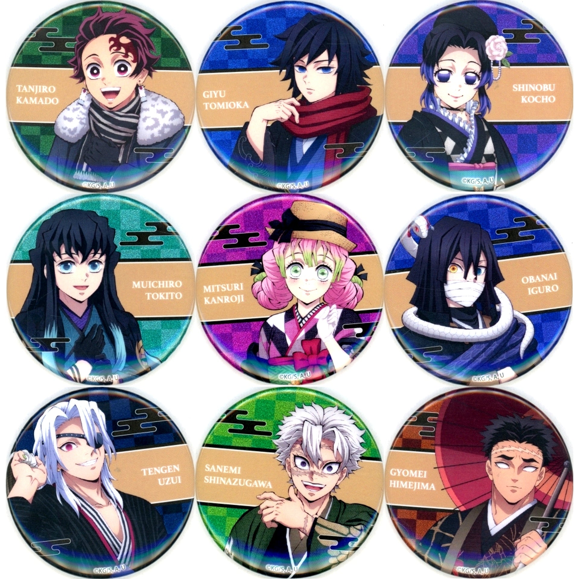 Set of 9 Demon Slayer: Kimetsu no Yaiba Orchestra Concert Kimetsu no Kanade Hashira Training Arc / Kimetsu no Utage Hashira Training Arc Random Glitter Button [USED]