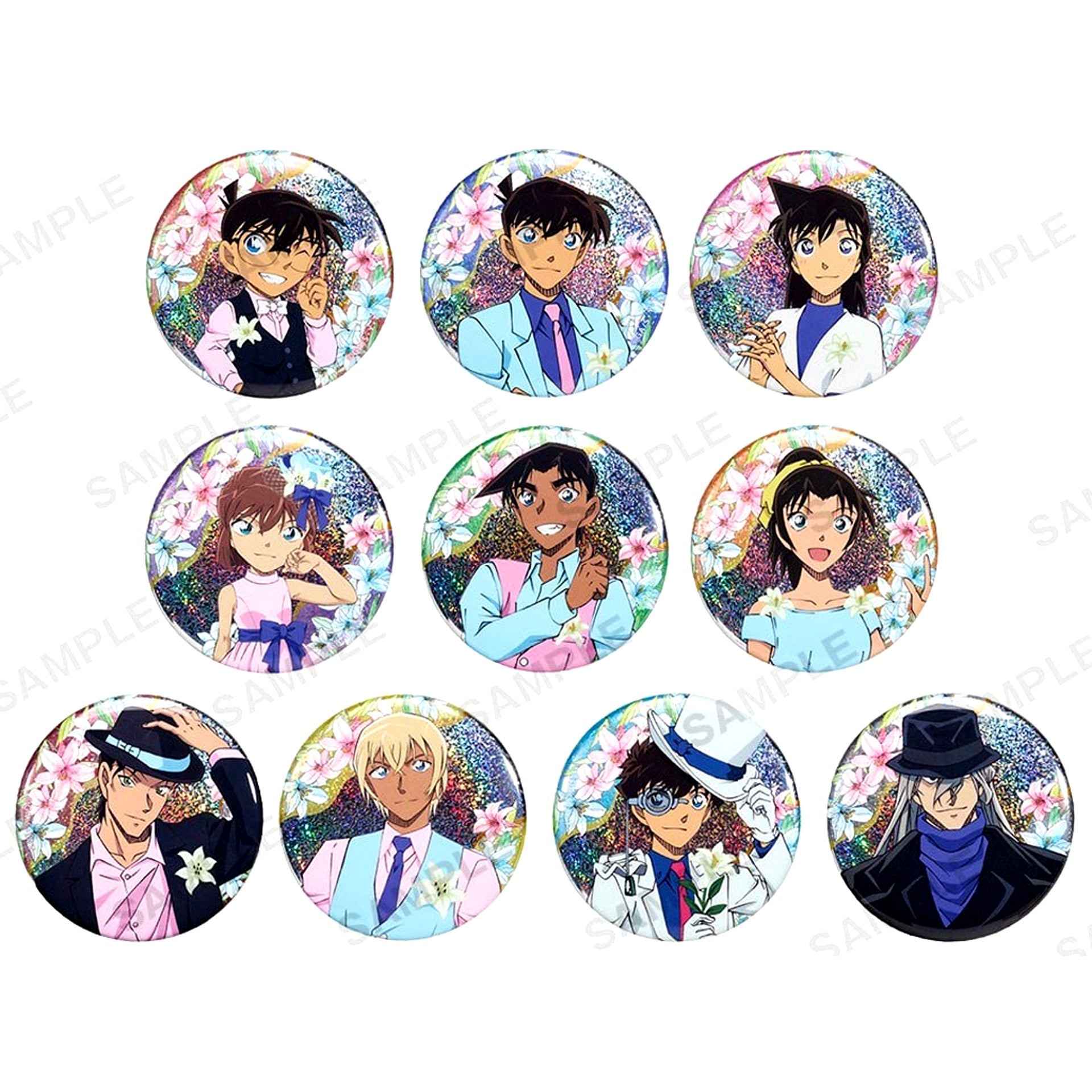 Set of 10 Detective Conan Trading Hologram Button Blouse Style ver. [USED]