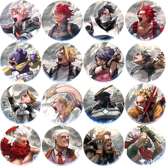 Set of 16 Kohei Horikoshi My Hero Academia Exhibition KEY VISUAL HEROES VS VILLAINS SUPREME Collection Button [USED]