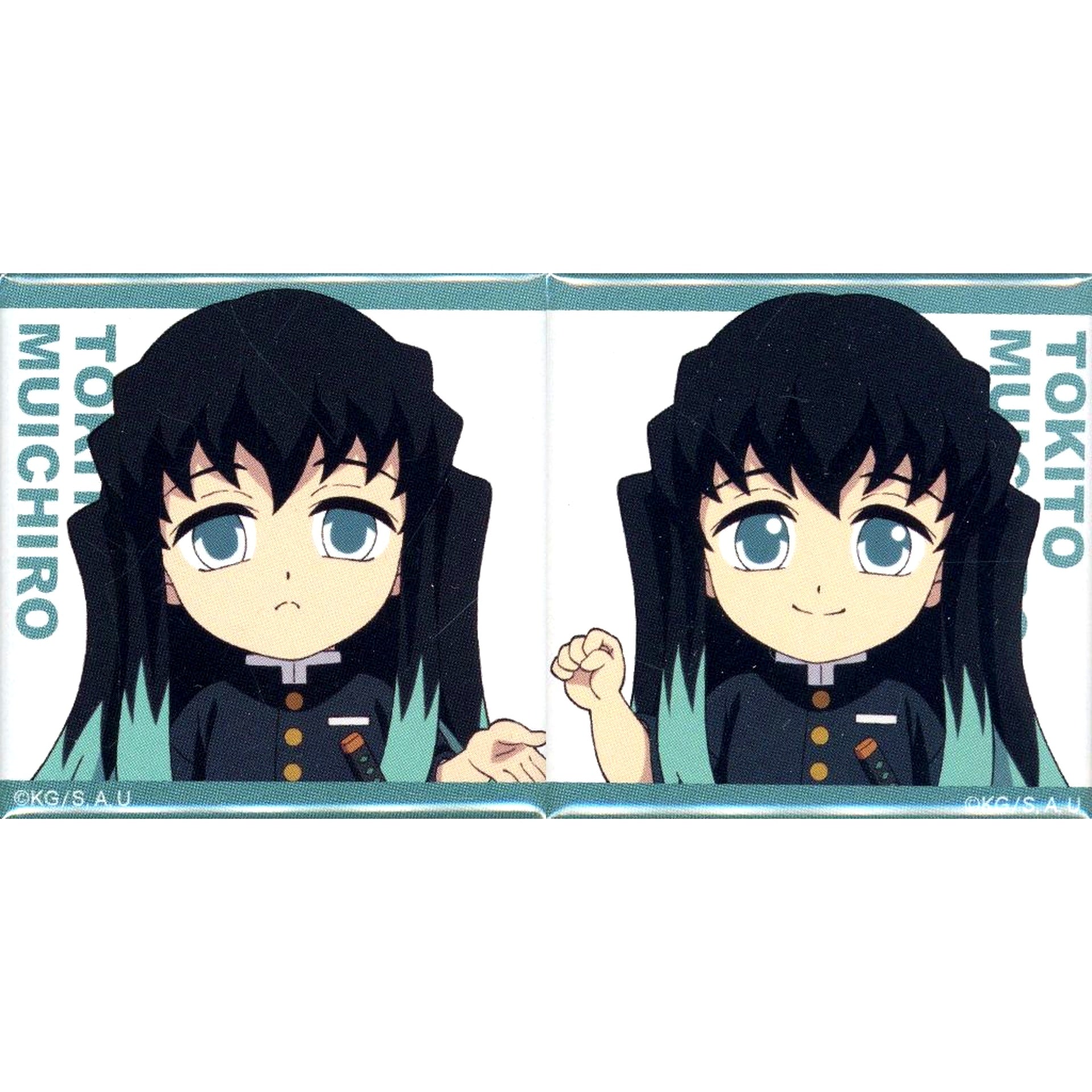Set of 2 Muichiro Tokito Demon Slayer Drawn Mini Chara Connecting Button Zen Shuchu Exhibition Swordsmith Village Hashira Training [USED]