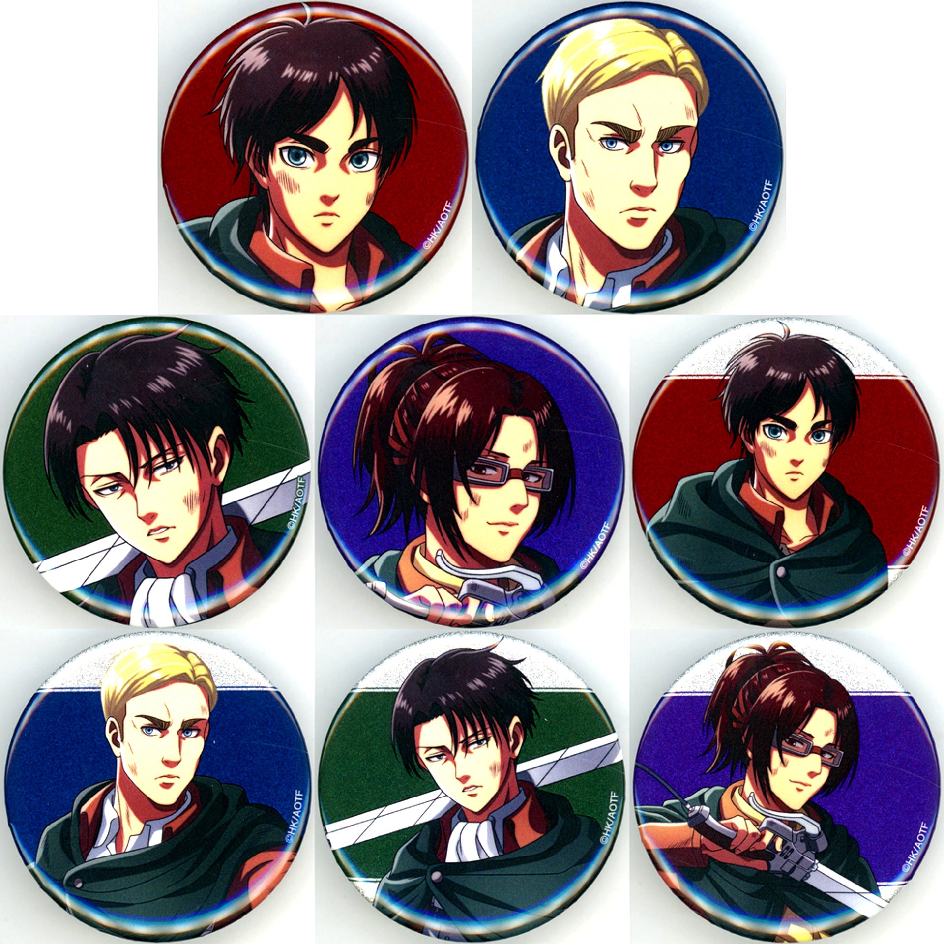 Set of 8 Attack on Titan Newly Drawn After the Battle Ver. Trading Glitter Badge [USED]