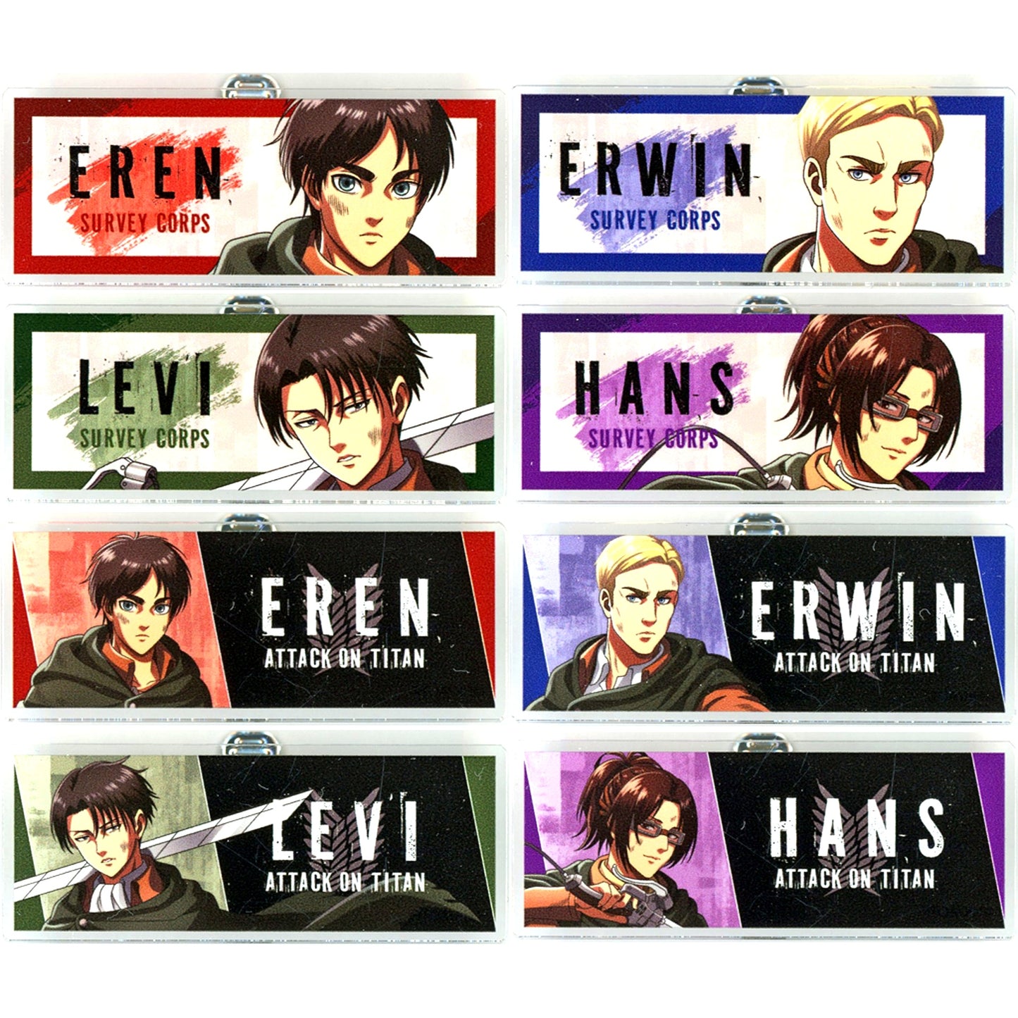 Set of 8 Attack on Titan Newly Drawn After the Battle Ver. Trading Acrylic Nameplate [USED]