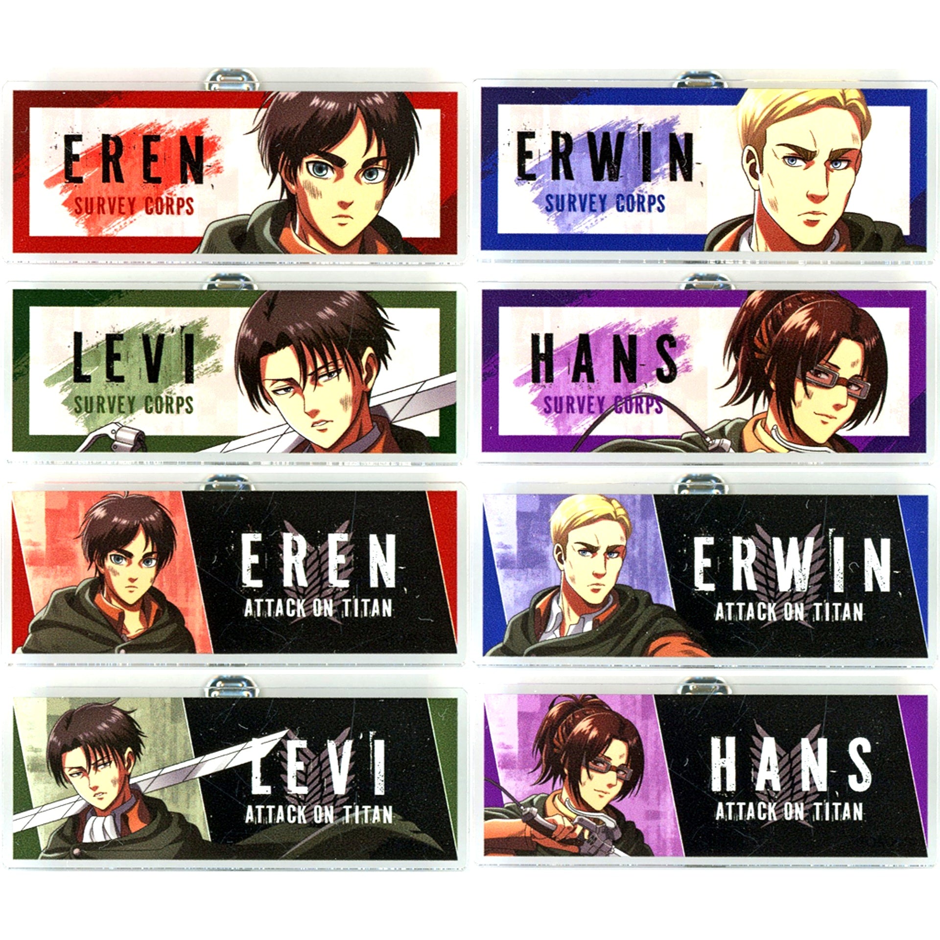 Set of 8 Attack on Titan Newly Drawn After the Battle Ver. Trading Acrylic Nameplate [USED]