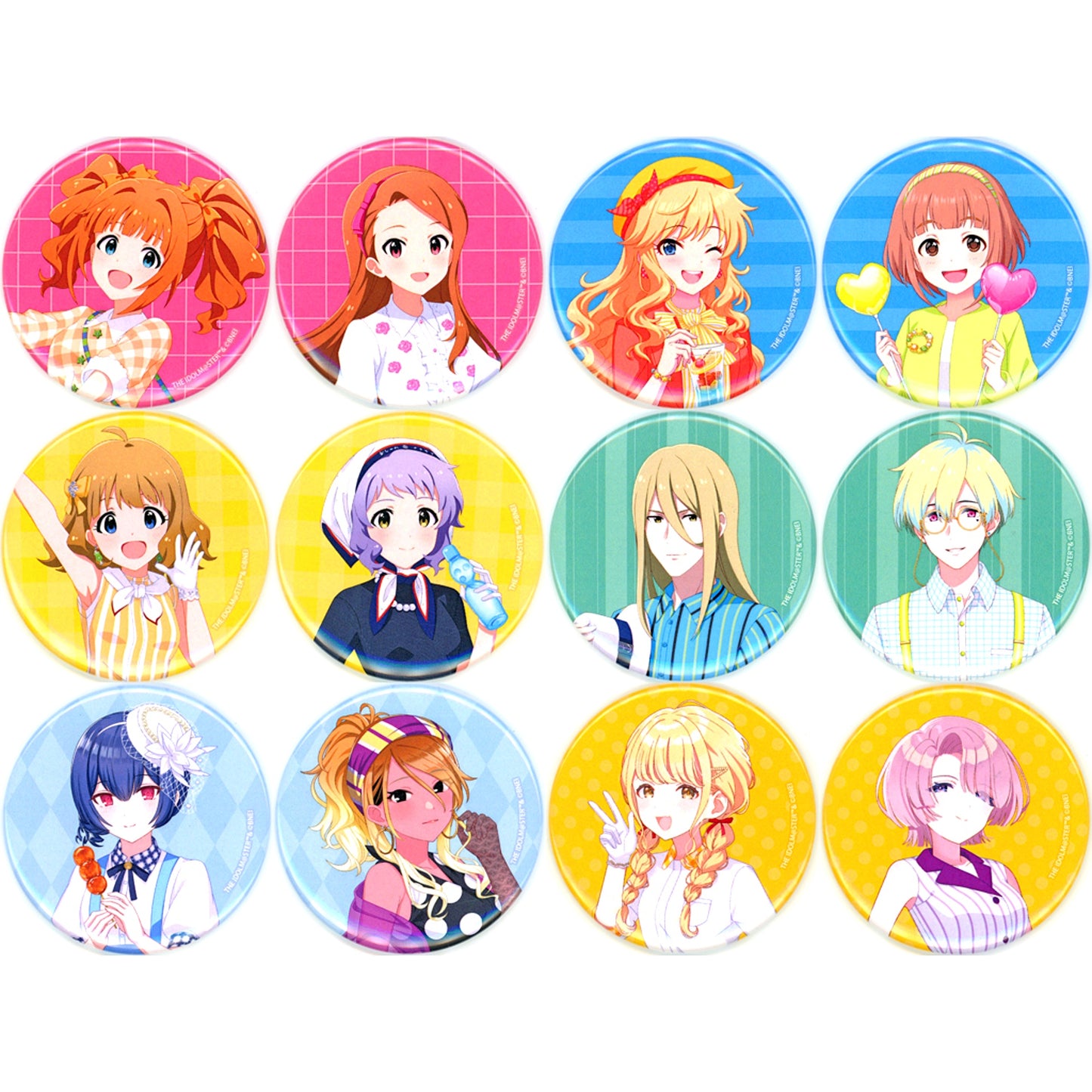 Set of 12 The Idolmaster Series x Seibuen Amusement Park Retro Fes Badge - 57mm Newly Drawn Illustration [USED]