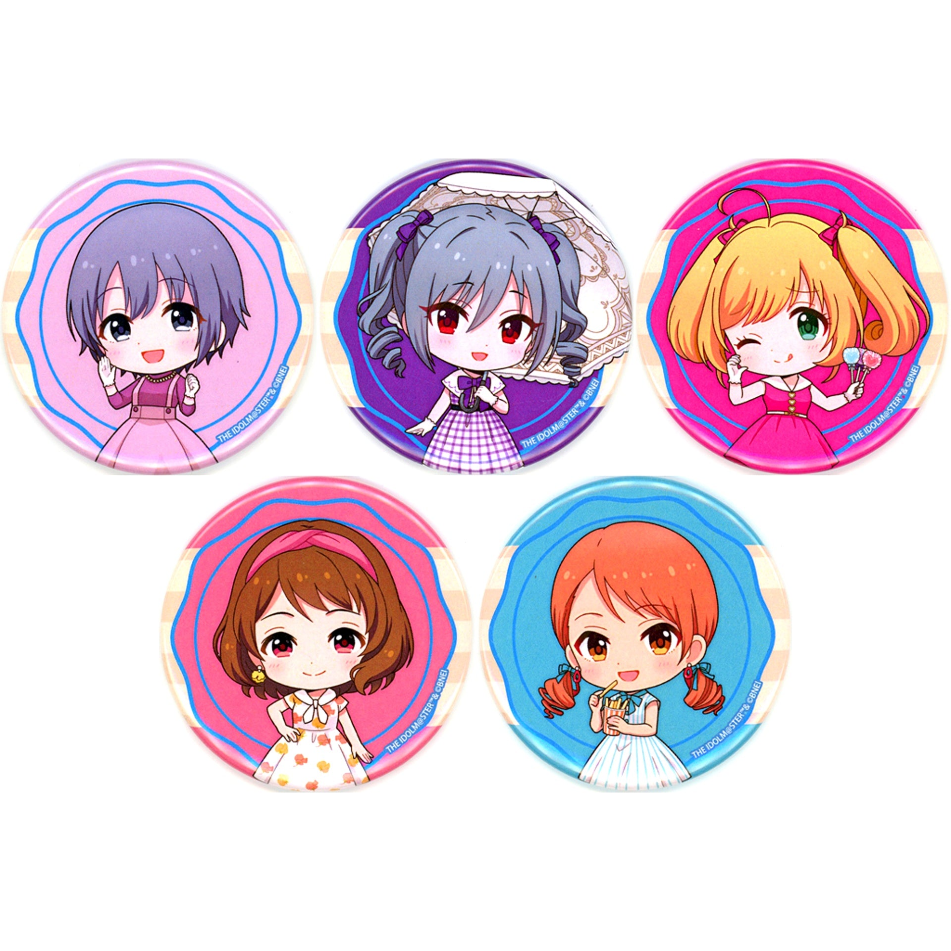 Set of 5 The Idolmaster Series x Seibuen Amusement Park Retro Fes Tin Badge Mini Character Illustration BOX Cinderella Girls [USED]