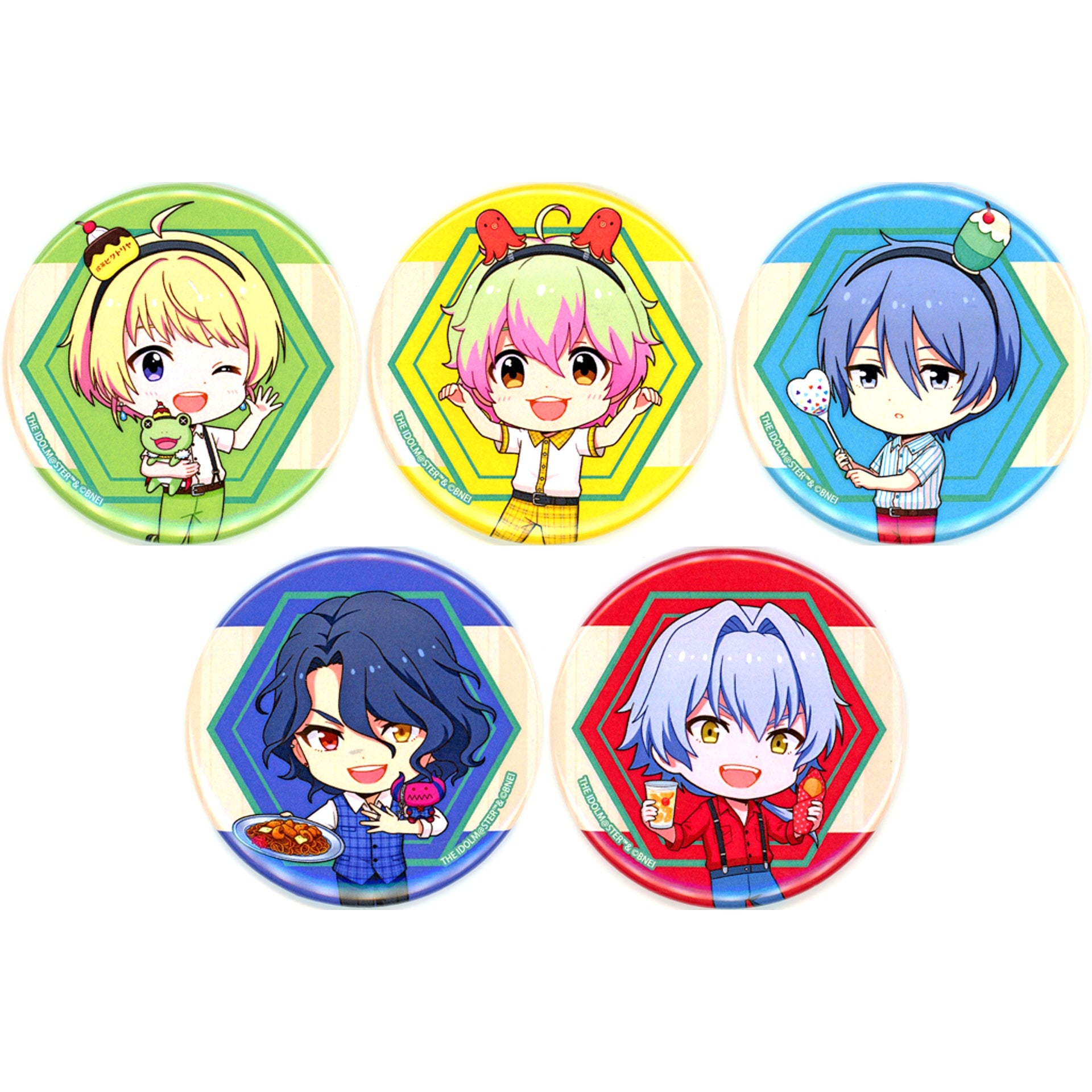 Set of 5 The Idolmaster Series x Seibuen Amusement Park Retro Fes Tin Badge Mini Character Illustration BOX SideM [USED]