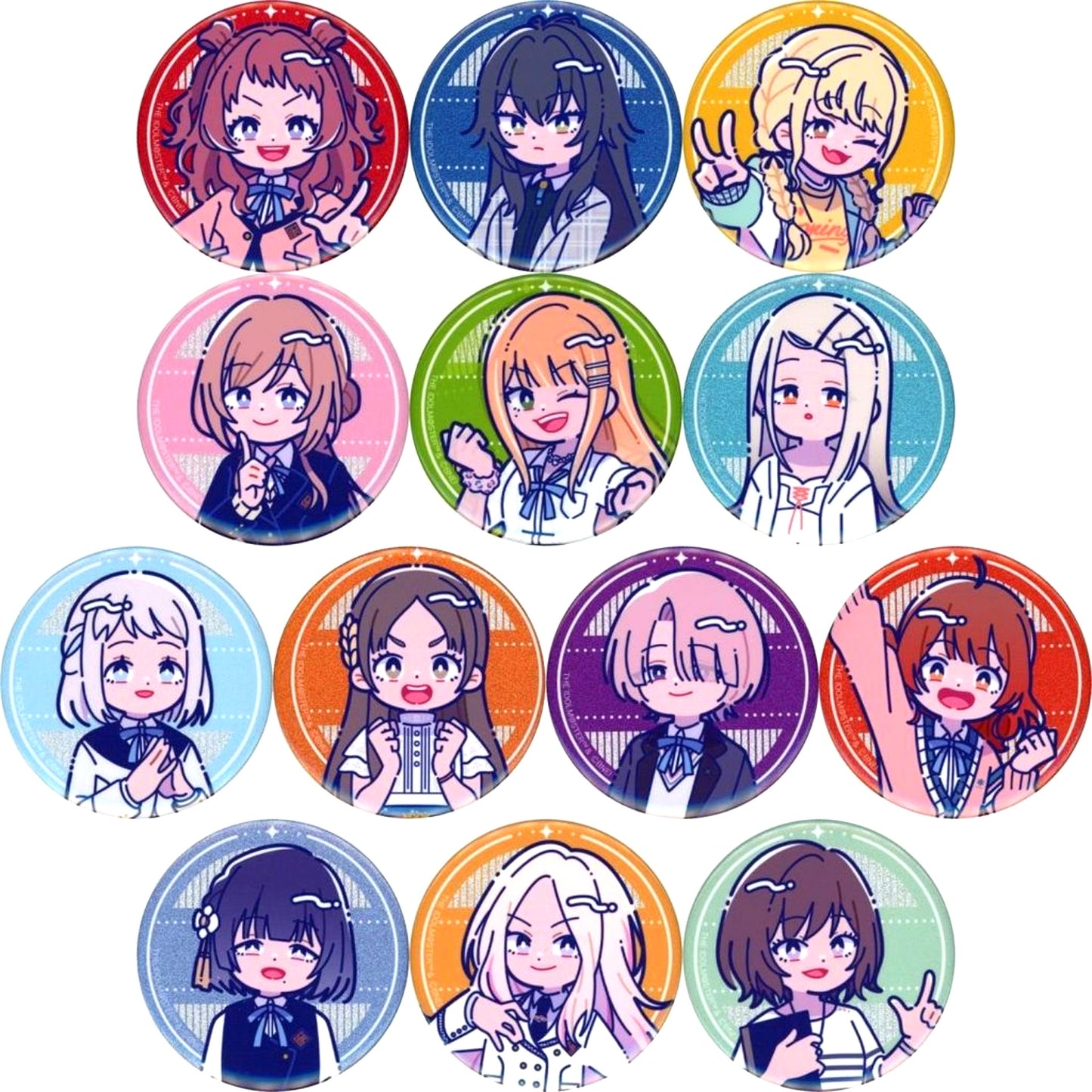 Set of 13 Gakuen Idolmaster Newtro Glitter Badge Vol.1 [USED]