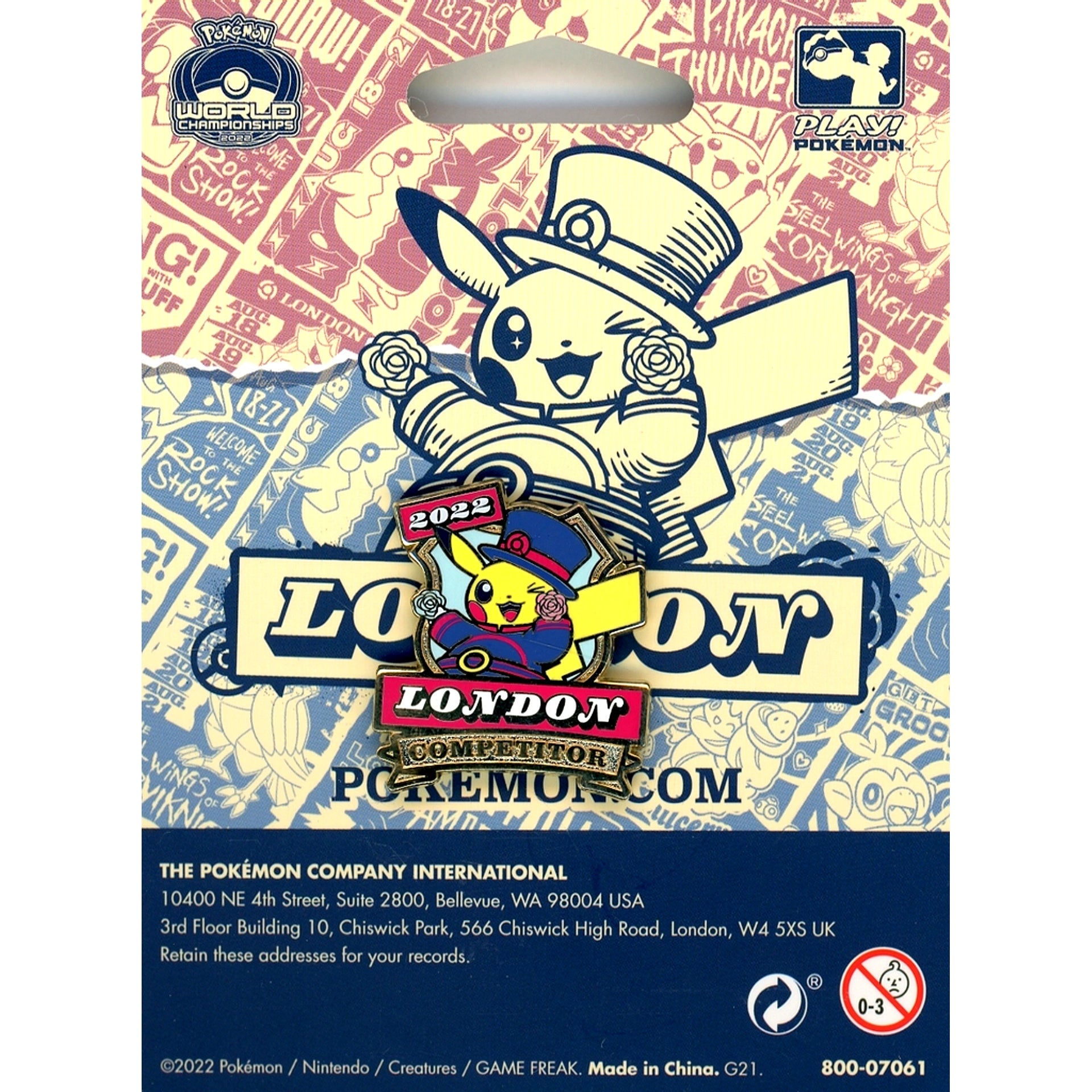 Pikachu Pokemon Single Competitor Pin World Championships 2022 London Player Limited [USED]