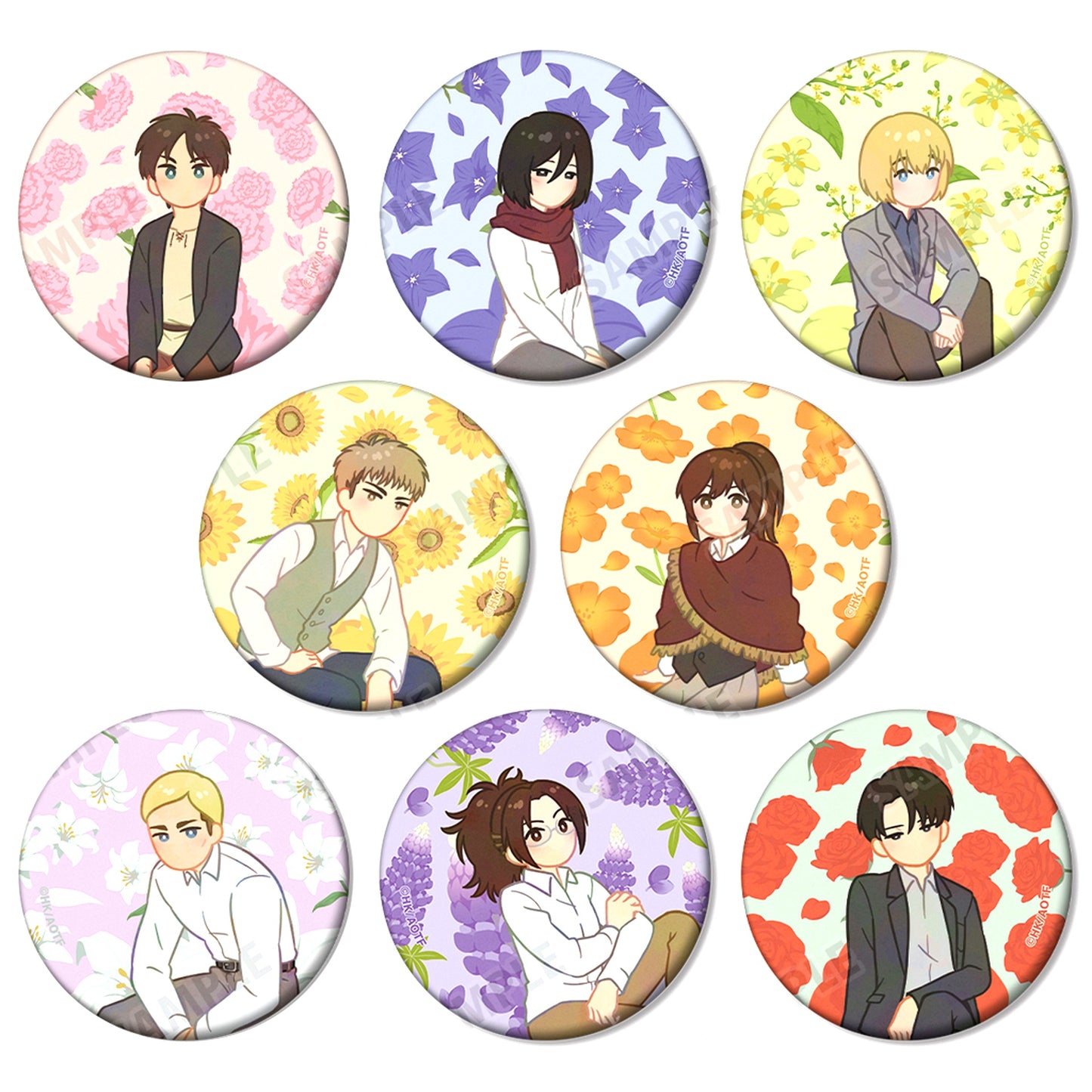 Set of 8 Attack on Titan Trading Botania Part 3 Matte Badge [USED]