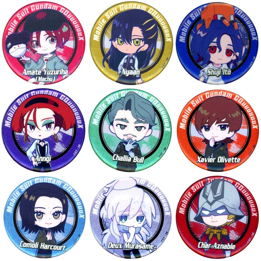 Set of 9 Mobile Suit Gundam GQuuuuuuX x Tokyu Kabukicho Tower Climax Collaboration Trading Mini Character Tin Badge [USED]