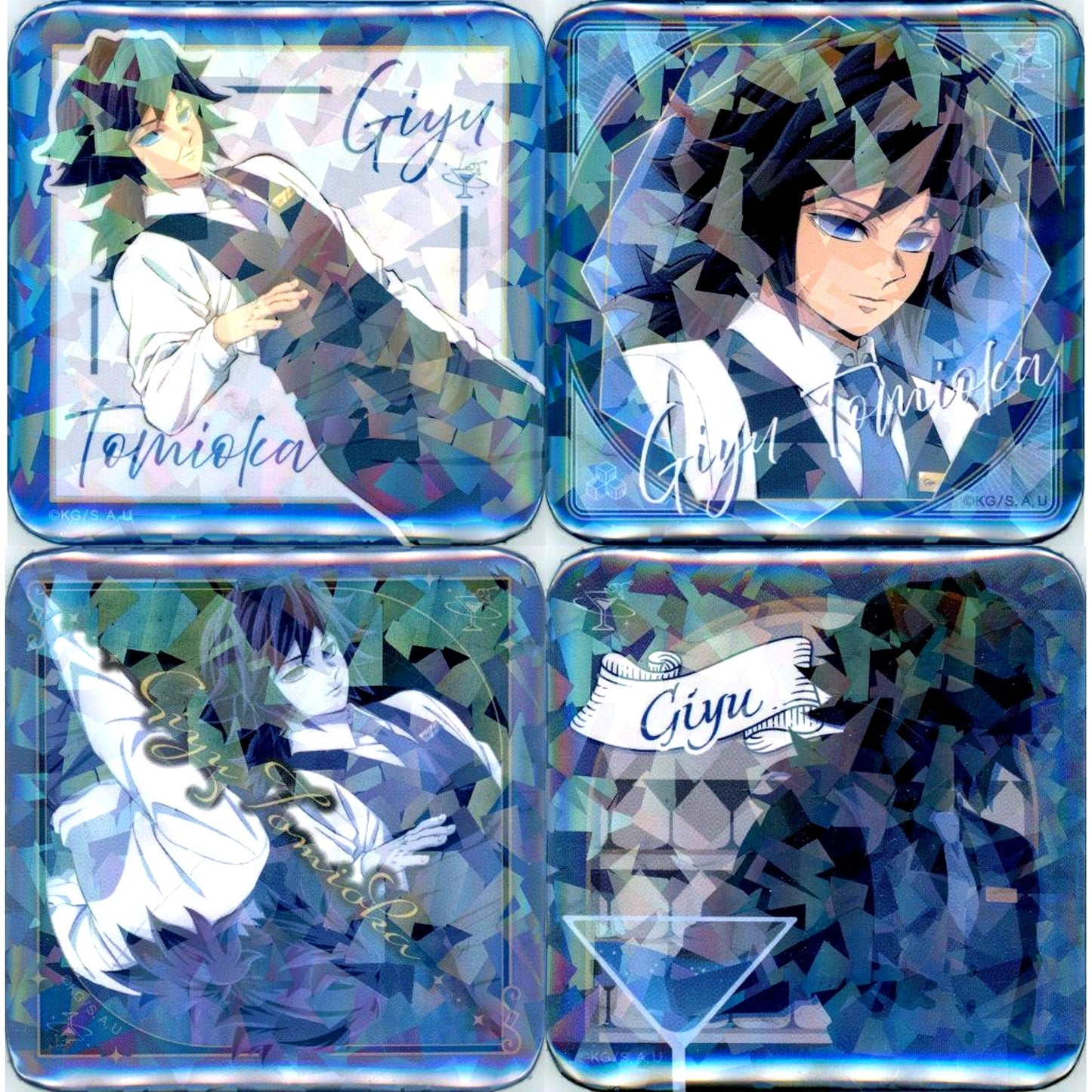 Set of 4 Giyu Tomioka Glitter Button Demon Slayer: Kimetsu no Yaiba x ufotable Mocktail Bar Ginza Collection Lotto [USED]