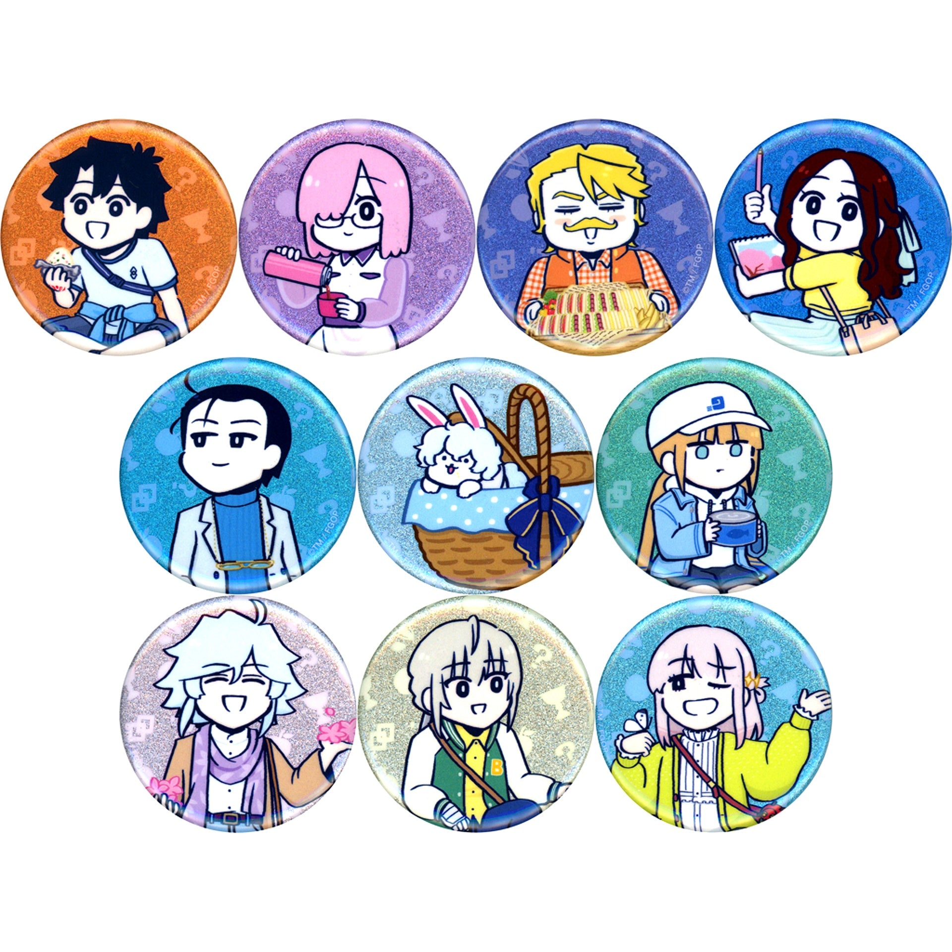 Set of 10 Fate/Grand Order Fujimaru Ritsuka wa Wakaranai Tsuchida Drawn Cherry Blossom Viewing Ver Trading Glitter Button POP UP STORE in Loft vol 2 [USED]