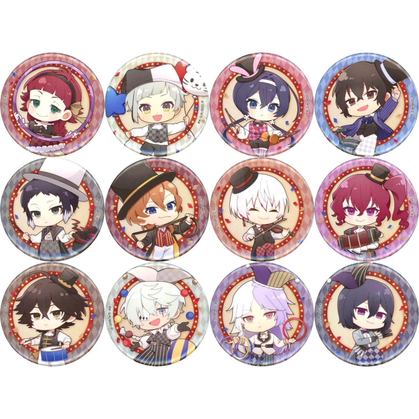 Set of 12 Bungo Stray Dogs Exhibition Stray Dogs Circus Mini Character Circus Ver. Trading Button [USED]