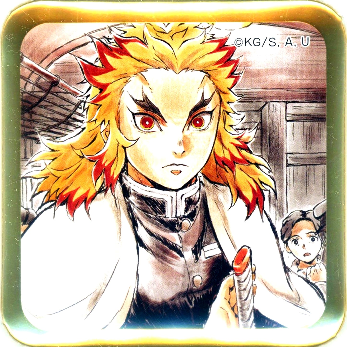 Kyojuro Rengoku Demon Slayer Inside Car Successive Special Edit Provided Illustration Square Button THEATER DINING Mugen Train Arc Kuji Prize [USED]