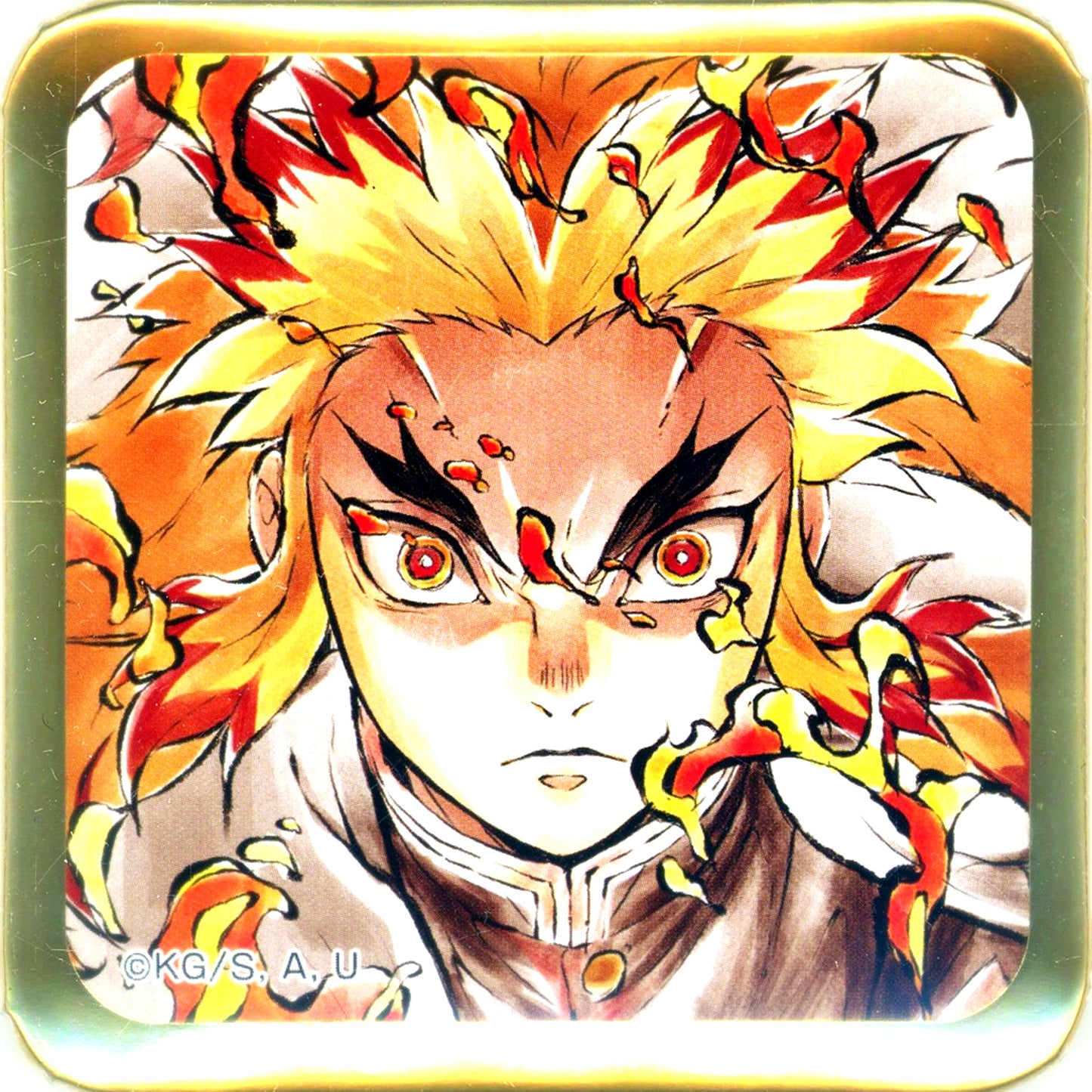 Kyojuro Rengoku Flame Demon Slayer Successive Special Edited Version Provided Illustration Square Button Amusement Kuji Prize ufotable DINING Kimetsu Theater Commemoration THEATER DINING Mugen Train Arc [USED]