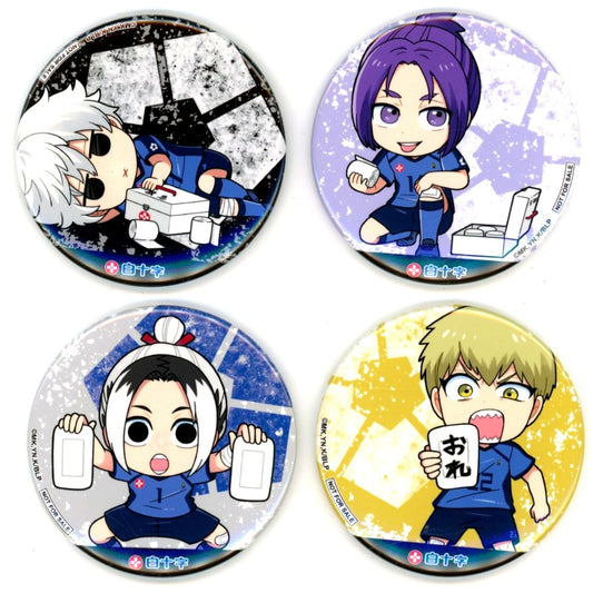 Set of 4 Seishiro Nagi Reo Mikage Gin Gagamaru Jingo Raichi Blue Lock x Hakujuji Collab Campaign 2nd Series Winning Item Button [USED]