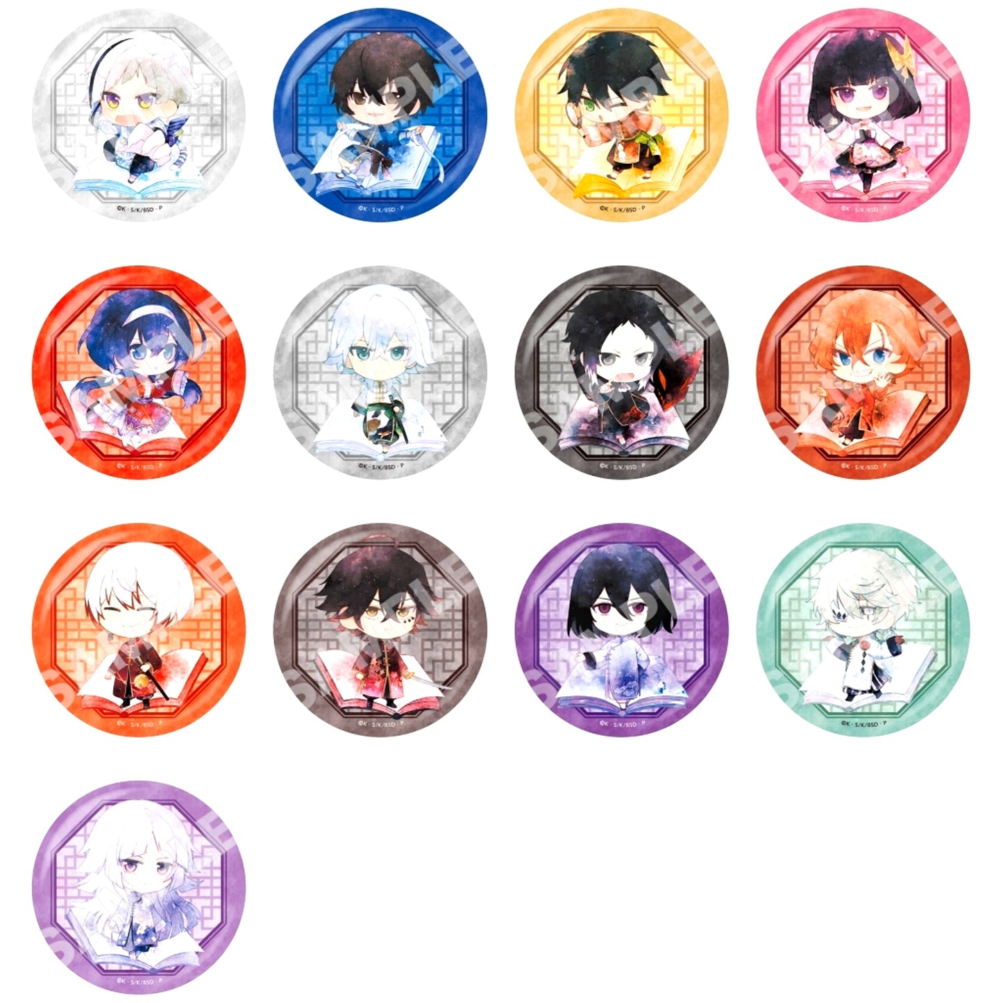 Set of 13 Bungo Stray Dogs Charaderu Art Button 01. Chinese Dress Ver. [USED]