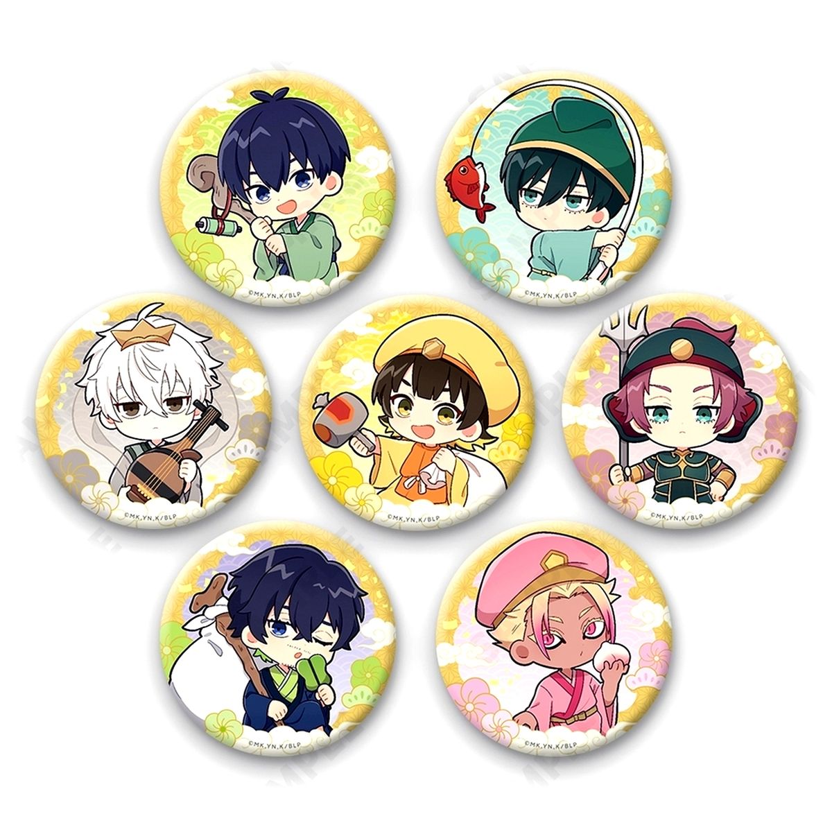 Set of 7 Blue Lock Trading Washi Button Fukufuku Seven Lucky Gods [USED]