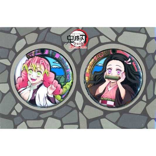 Nezuko Kamado & Mitsuri Kanroji Demon Slayer: Kimetsu no Yaiba Total Concentration Exhibition Local Manhole Style Button Badge Set Shizuoka Venue Exclusive [USED]