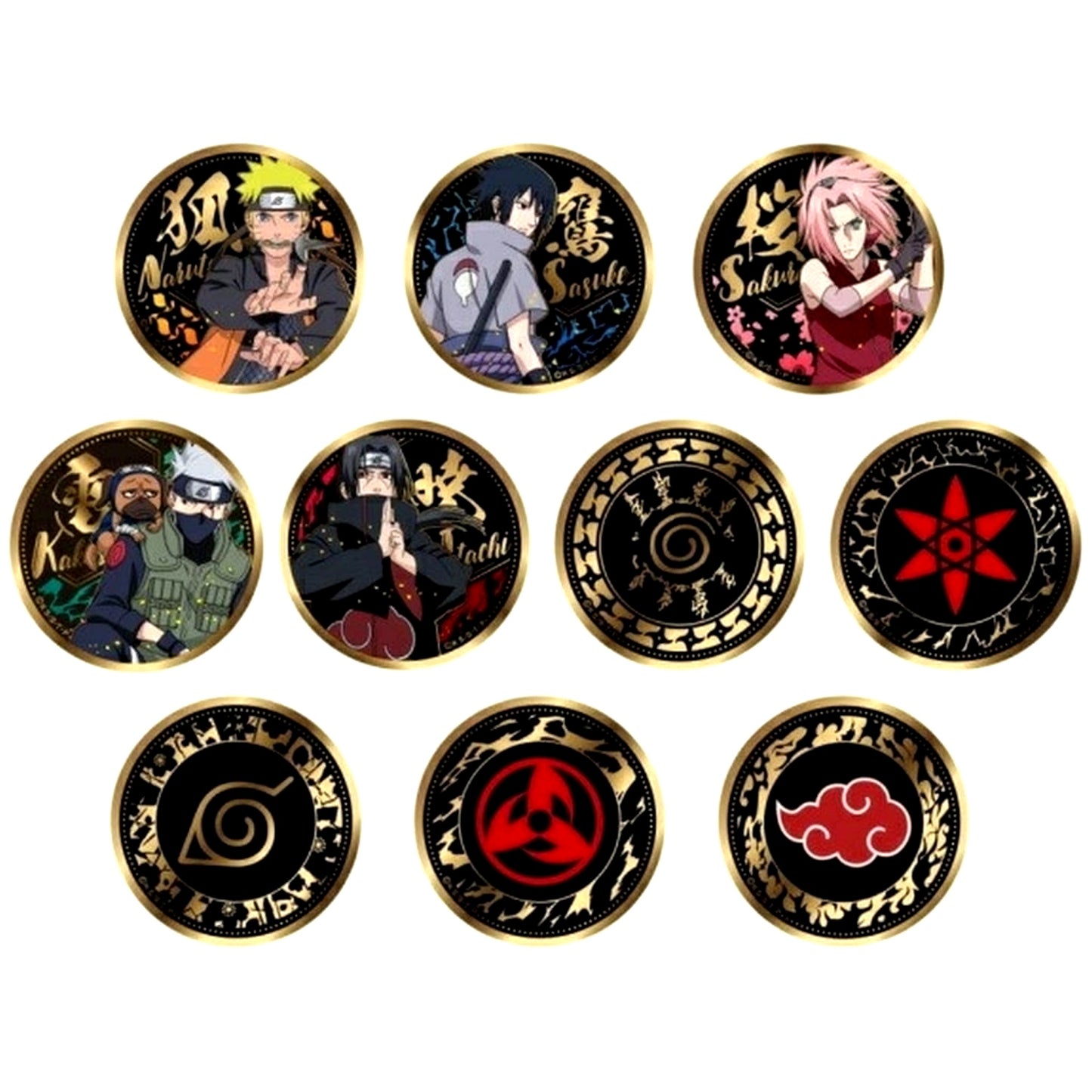 Set of 10 Naruto Gold Badge Vol. 1 [USED]