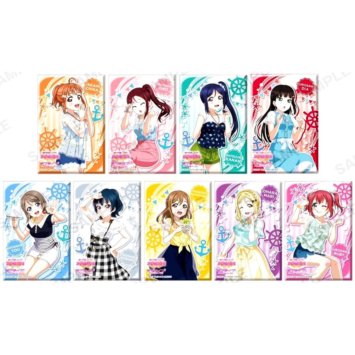 Set of 9 Love Live! School Idol Festival Square Button Collection Aqours Summer Night Ver. [USED]