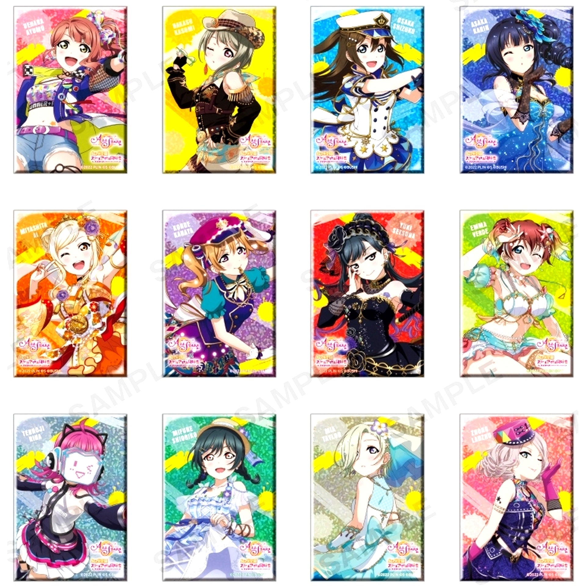 Set of 12 Love Live! School Idol Festival ALL STARS Trading Square Hologram Button Summer Ver. [USED]