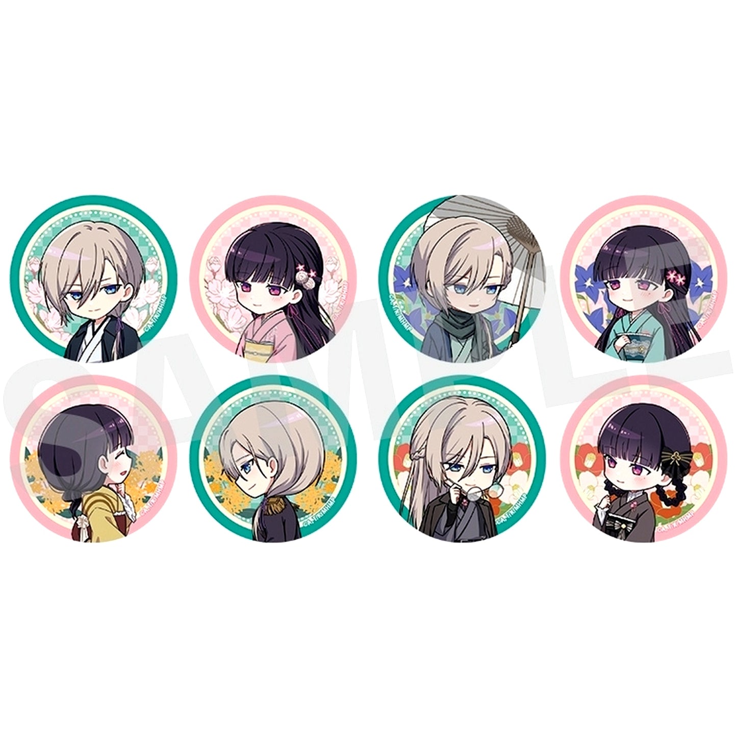 Set of 8 My Happy Marriage Trading Buttons Asakusa Roman-kan [USED]