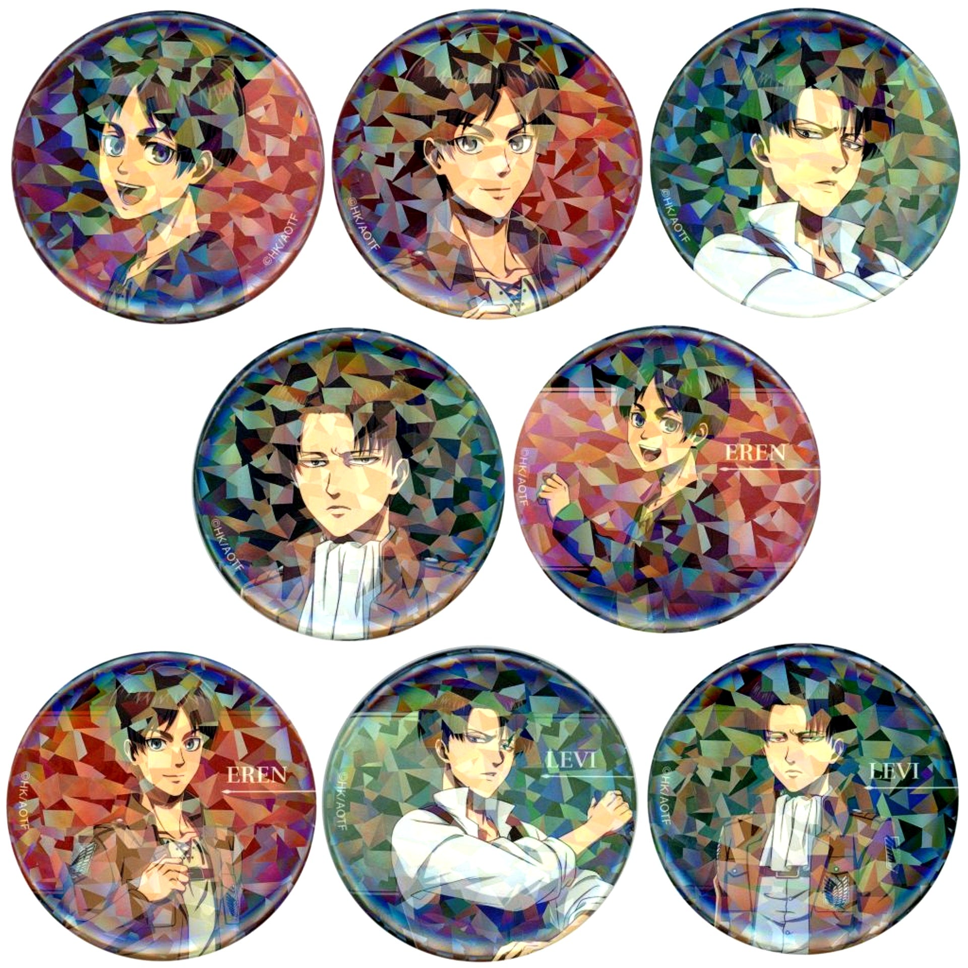 Set of 8 Attack on Titan Newly Drawn Past and Present Ver. Trading Hologram Badge Animate Limited [USED]