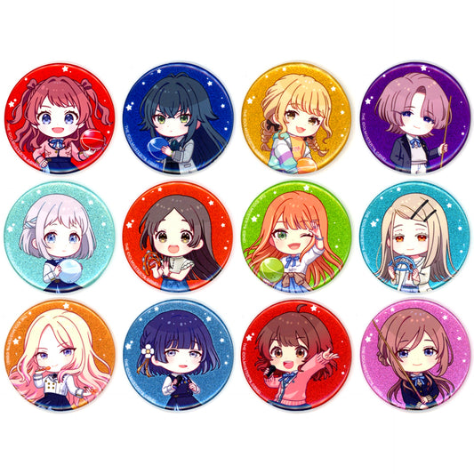 Set of 12 Gakuen Idolmaster x ROUND1 Trading Chibi Character After School Outing Ver. Glitter Tin Badge [USED]