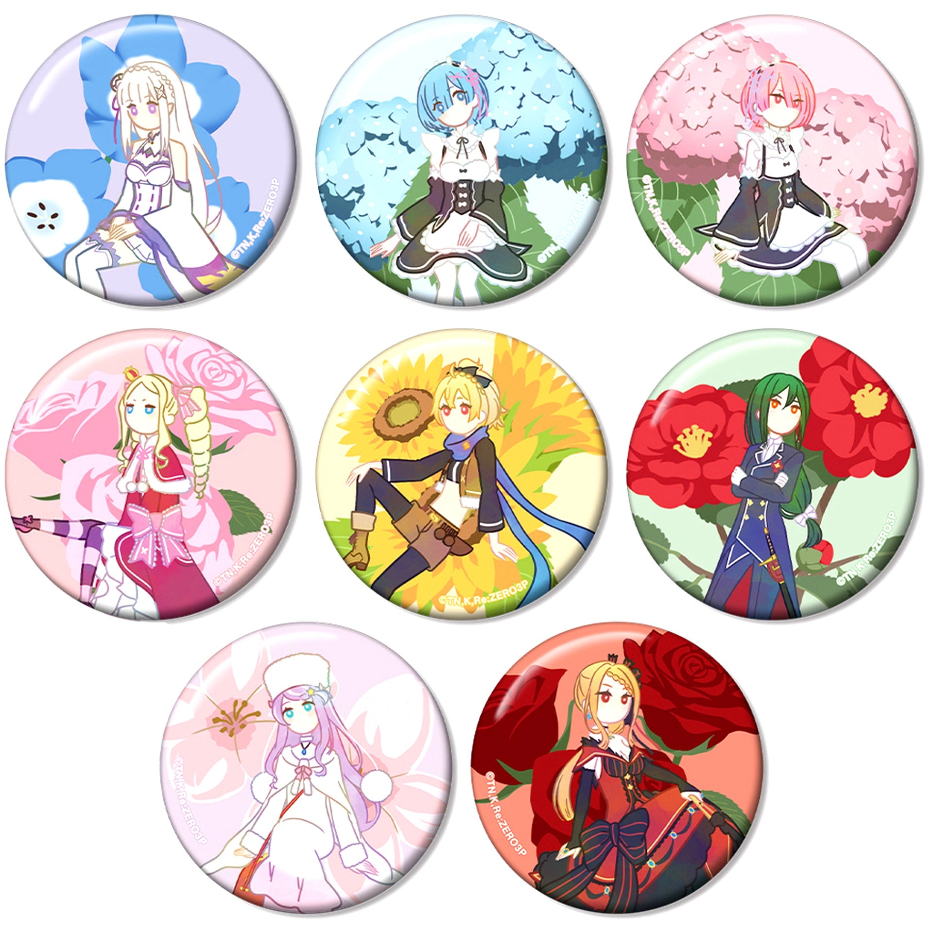 Set of 8 Re:ZERO Starting Life in Another World Trading Botania Button [USED]