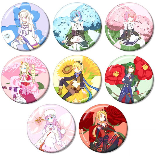 Set of 8 Re:ZERO Starting Life in Another World Trading Botania Button [USED]