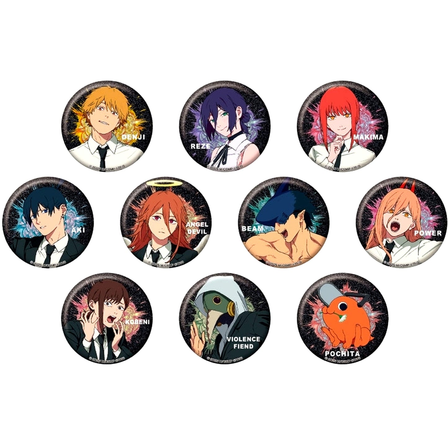 Set of 10 Chainsaw Man The Movie Reze Arc Glitter Button Collection [USED]