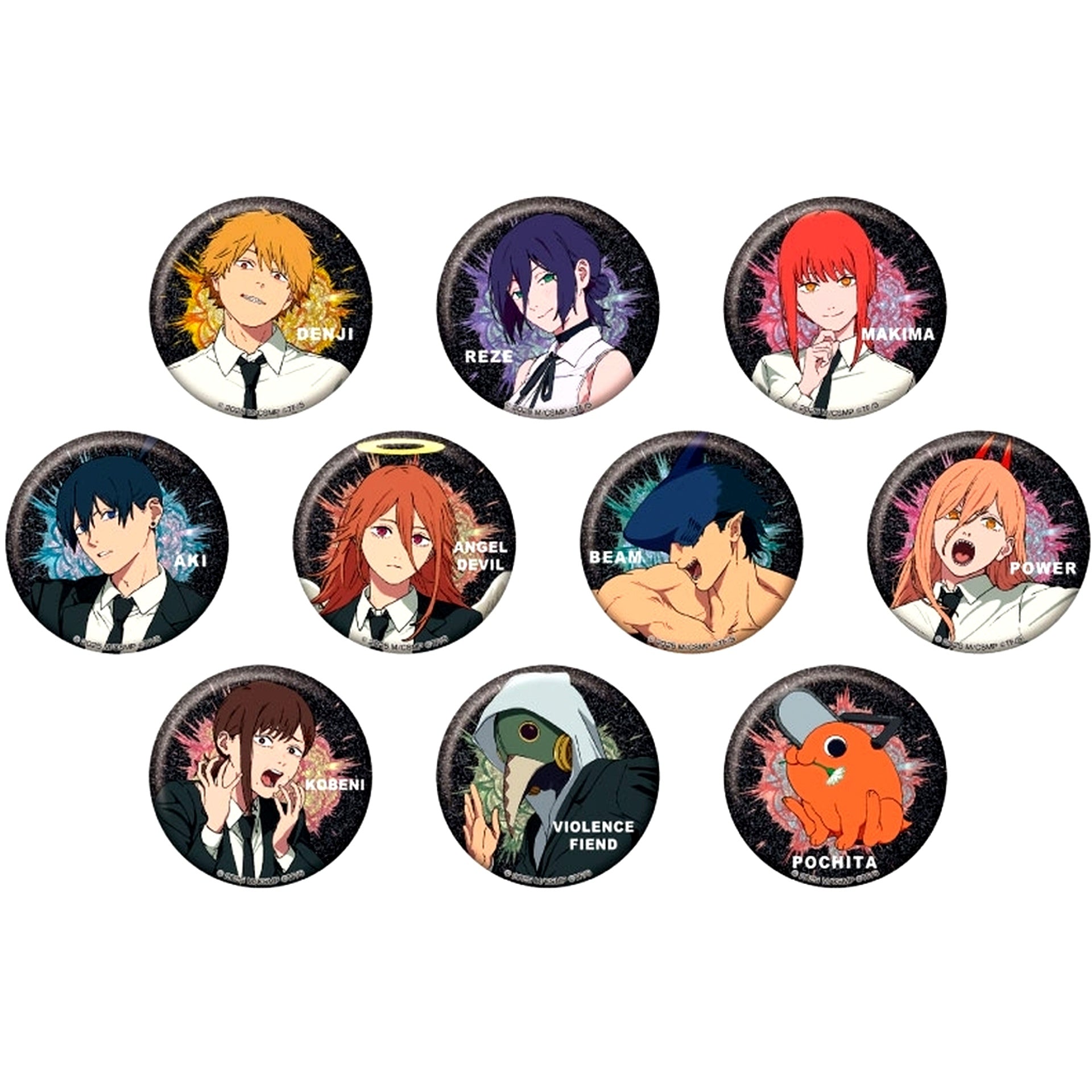 Set of 10 Chainsaw Man The Movie Reze Arc Glitter Button Collection [USED]