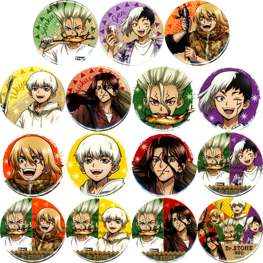 Set of 15 All Characters Dr. STONE Button Puchi Kuji BBQ Prize B [USED]