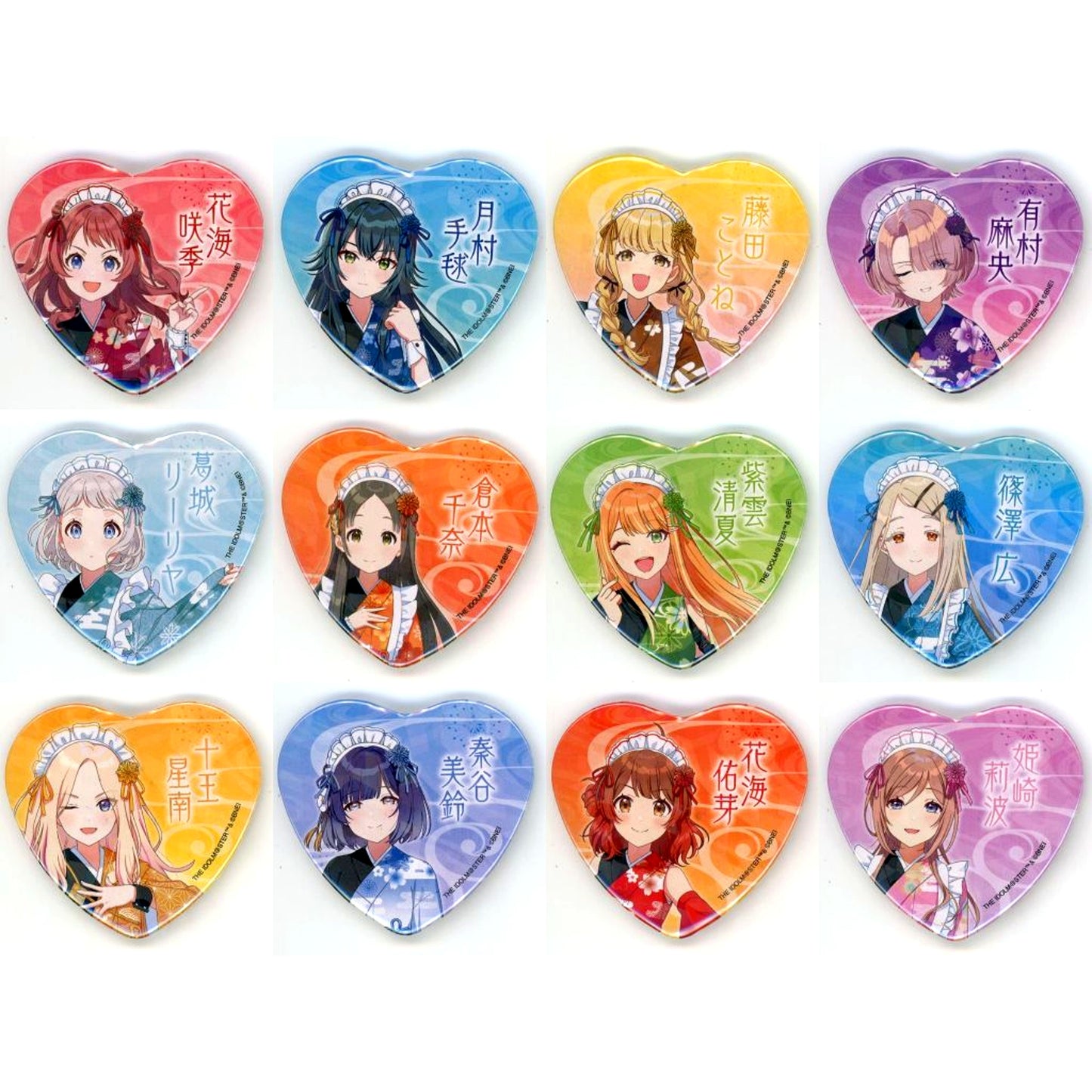 Set of 12 Gakuen Idolmaster Nippon Gourmet Kaido Hologram Heart Badge 01 Japanese Maid Ver. Newly Drawn Illustration [USED]