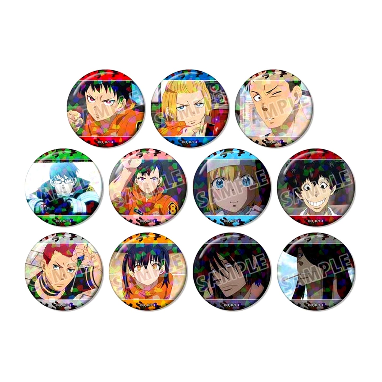 Set of 11 Fire Force Season 3 Trading Scene Shot Hologram Button [USED]