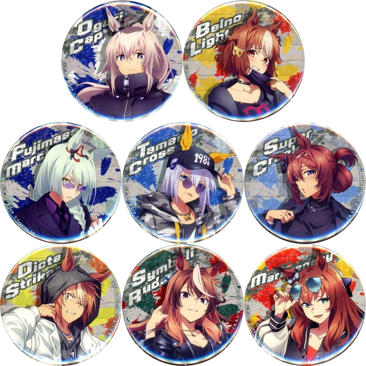 Set of 8 Uma Musume Cinderella Gray POP UP SHOP rebellious style Trading Button [USED]