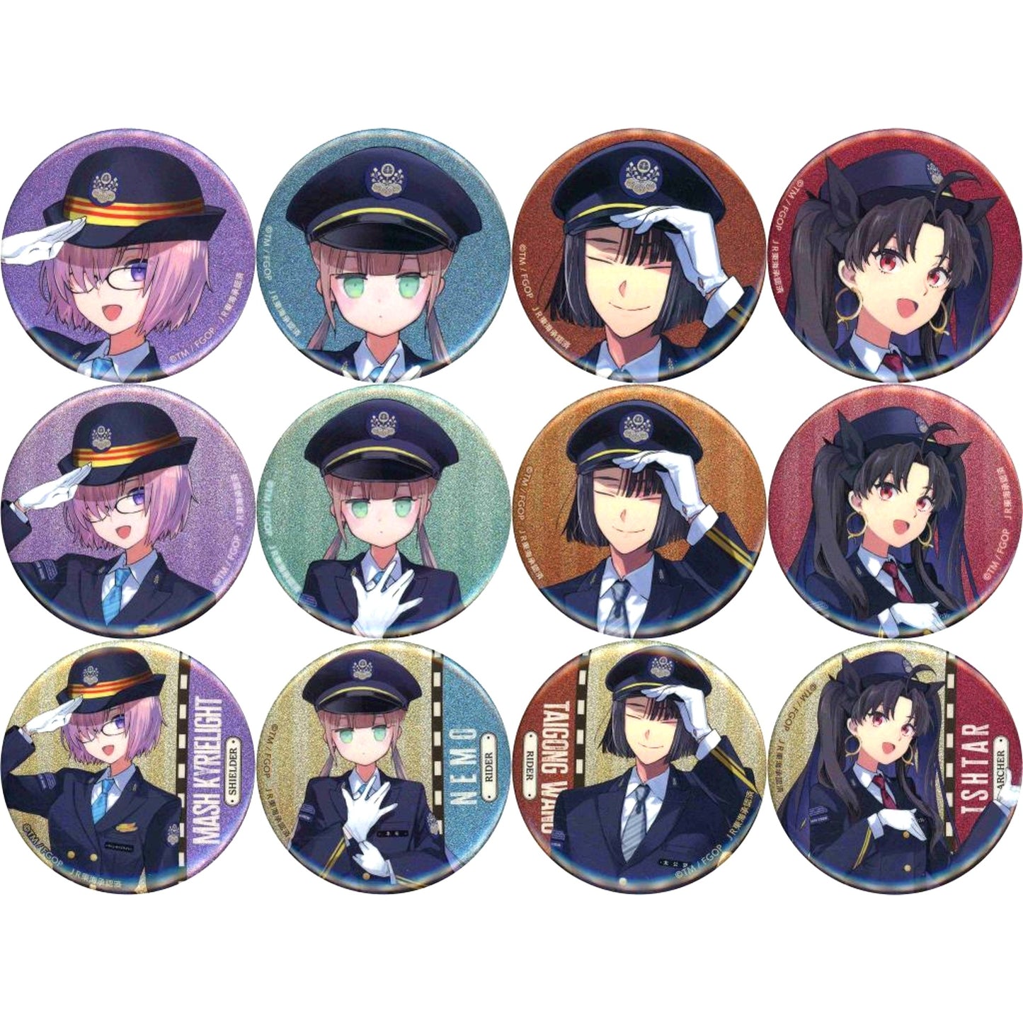 Set of 12 Fate/Grand Order Oshi Tabi JR Tokai x FGO Grand Journey Miryoku Tankyu Toshi Nagoya Collabo Ver. Glitter Button [USED]