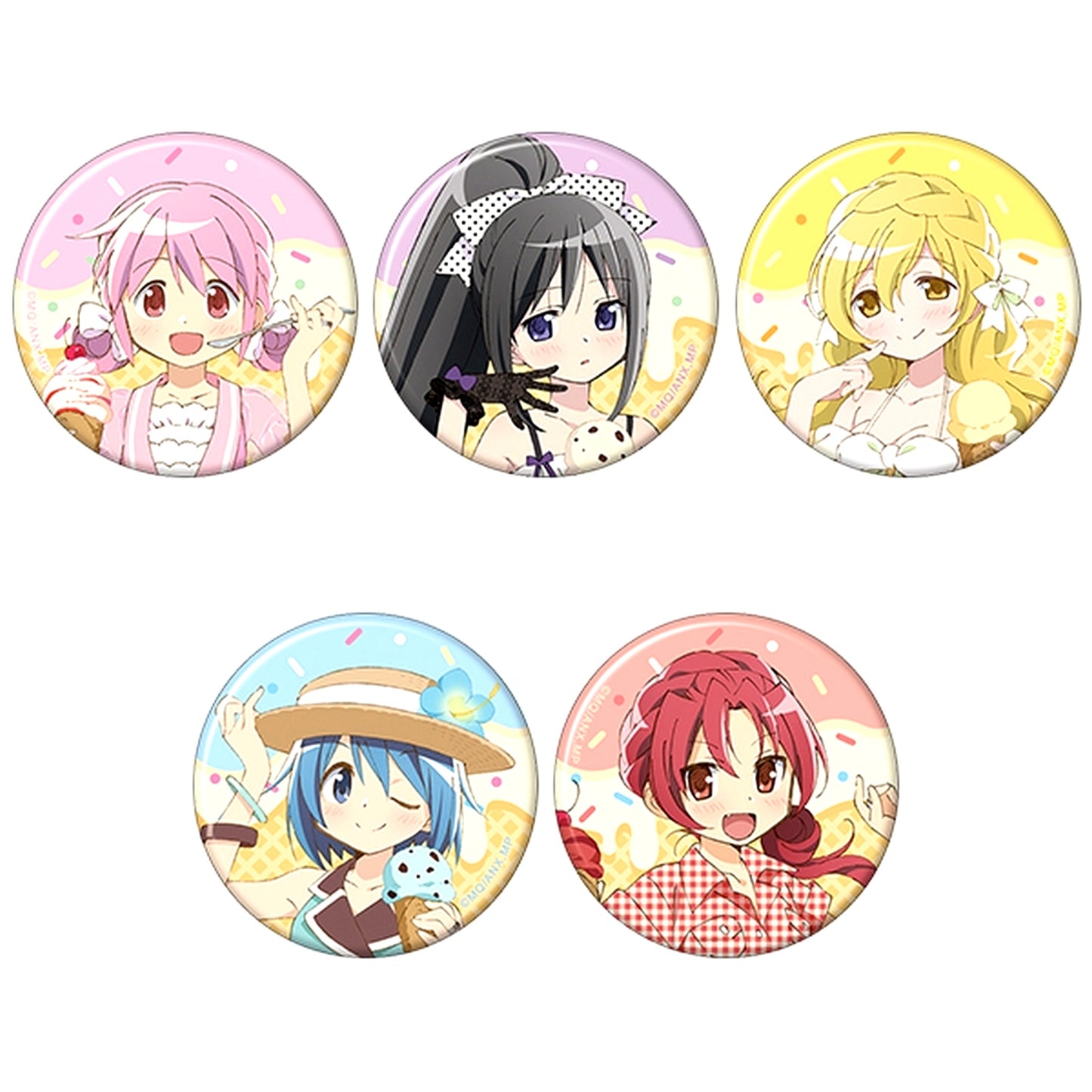 Set of 5 Puella Magi Madoka Magica Holo Character Badge Collection ice cream PARTY [USED]