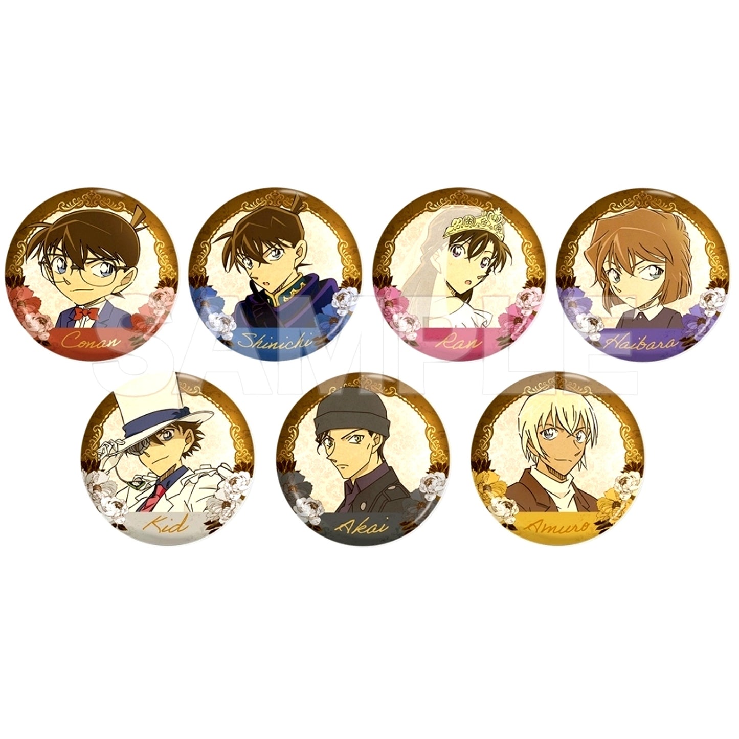 Set of 7 Detective Conan Trading Foil Stamped Button Classical [USED]