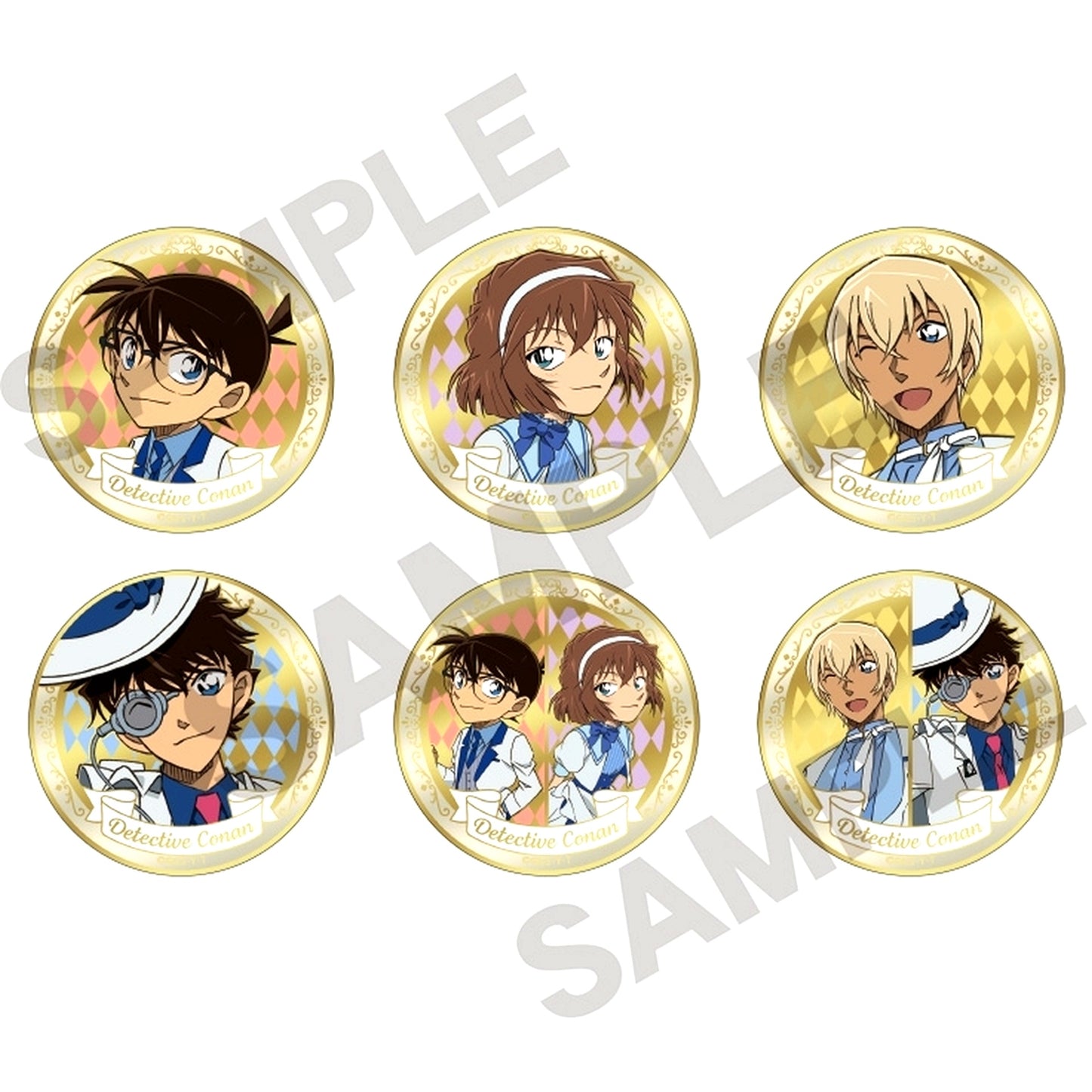 Set of 6 Detective Conan Trading Gold Metal Button Balloon [USED]
