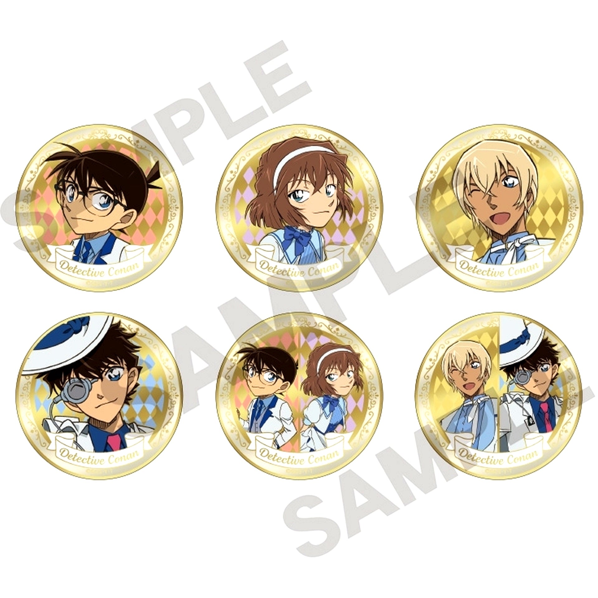 Set of 6 Detective Conan Trading Gold Metal Button Balloon [USED]