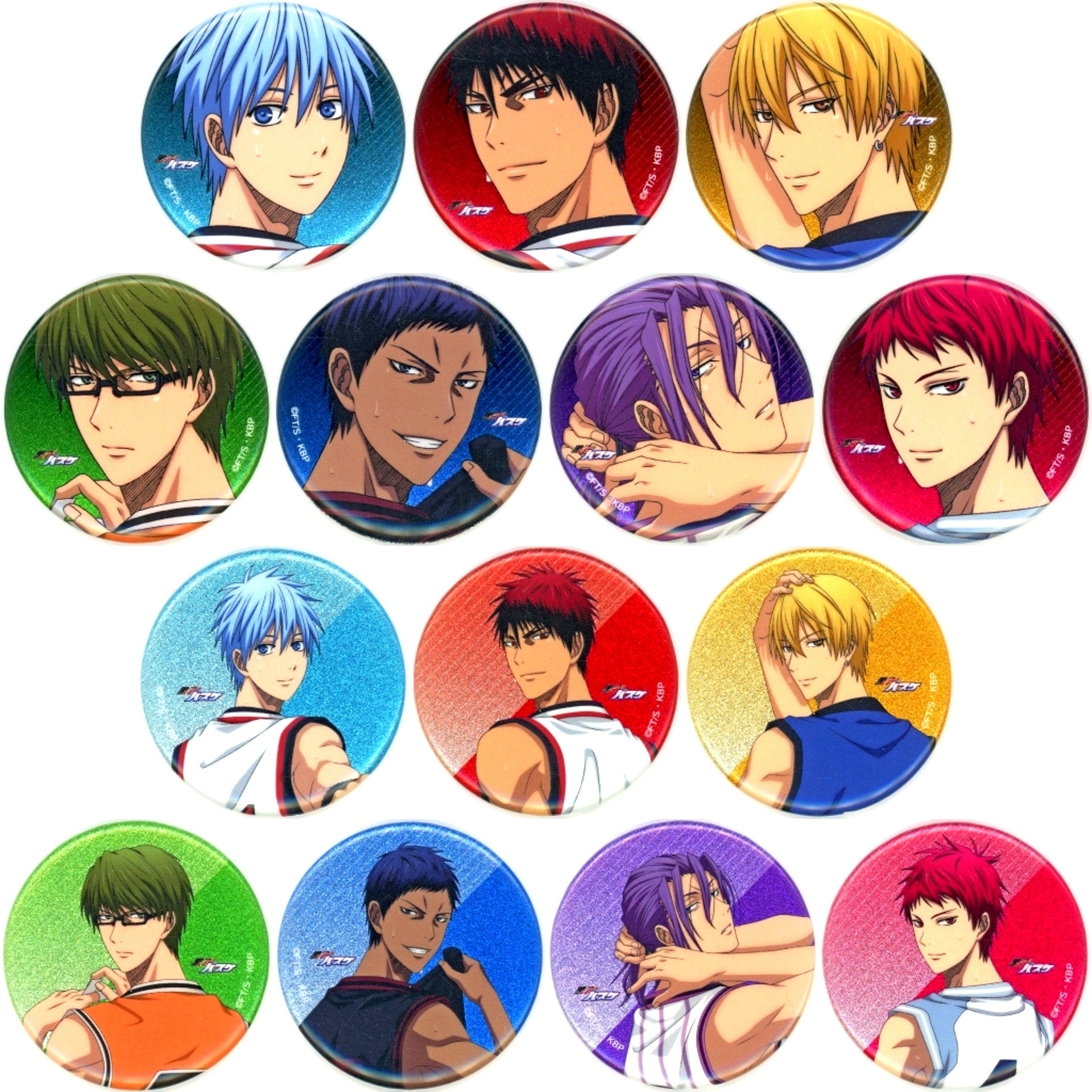 Set of 14 Kurokos Basketball Illustration Fighting Back Ver. Trading Glitter Button POP UP SHOP in Marui [USED]
