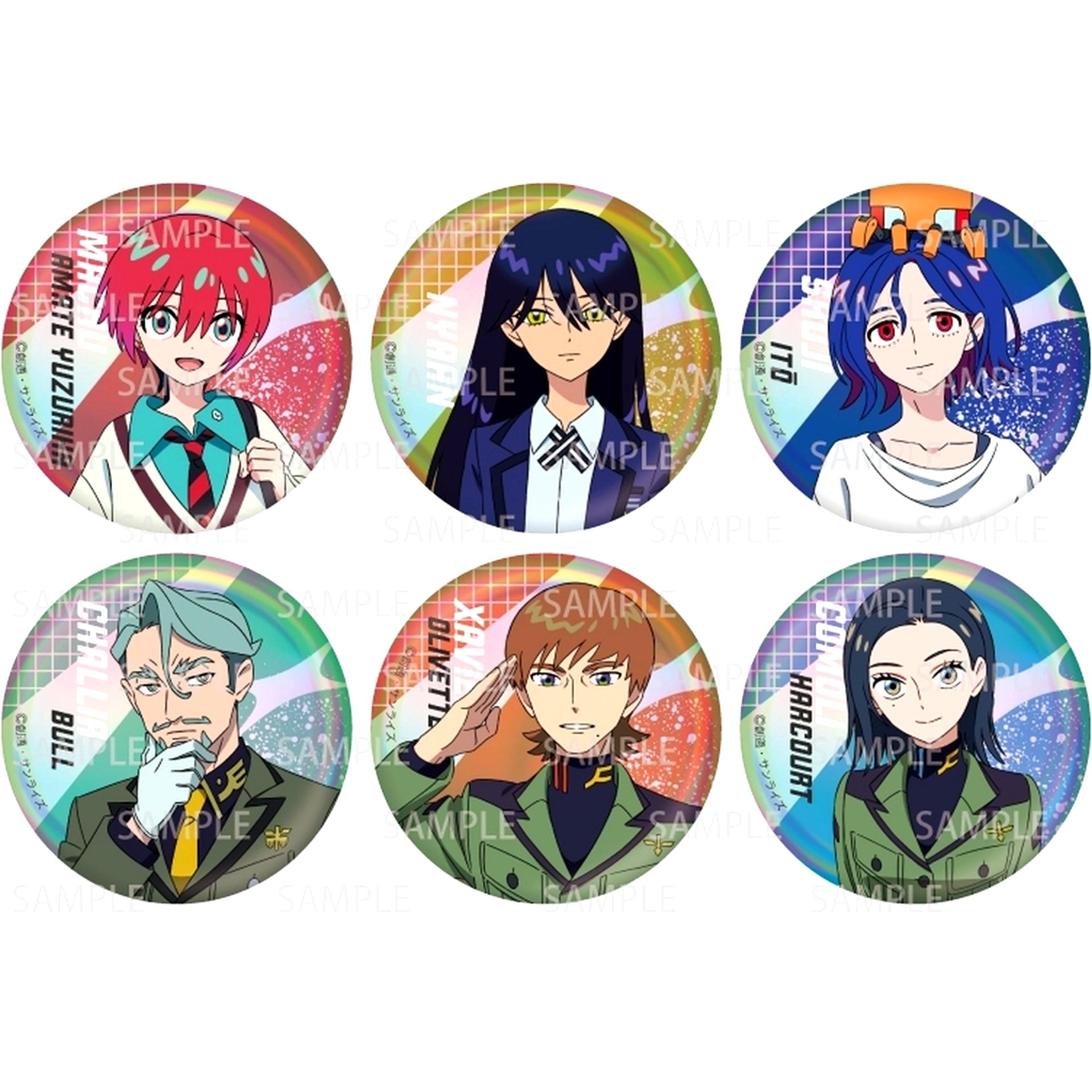 Set of 6 Mobile Suit Gundam GQuuuuuuX Trading Aurora Tin Badge [USED]