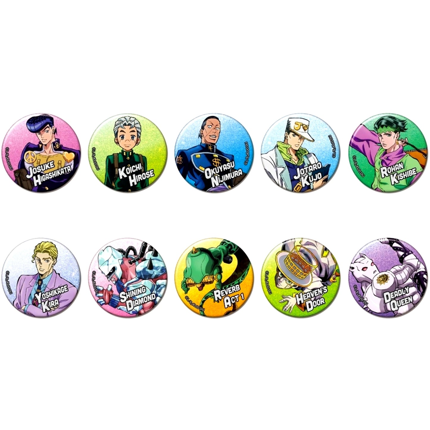 Set of 10 JoJo's Bizarre Adventure Part 4 Diamond is Unbreakable Glitter Button [USED]