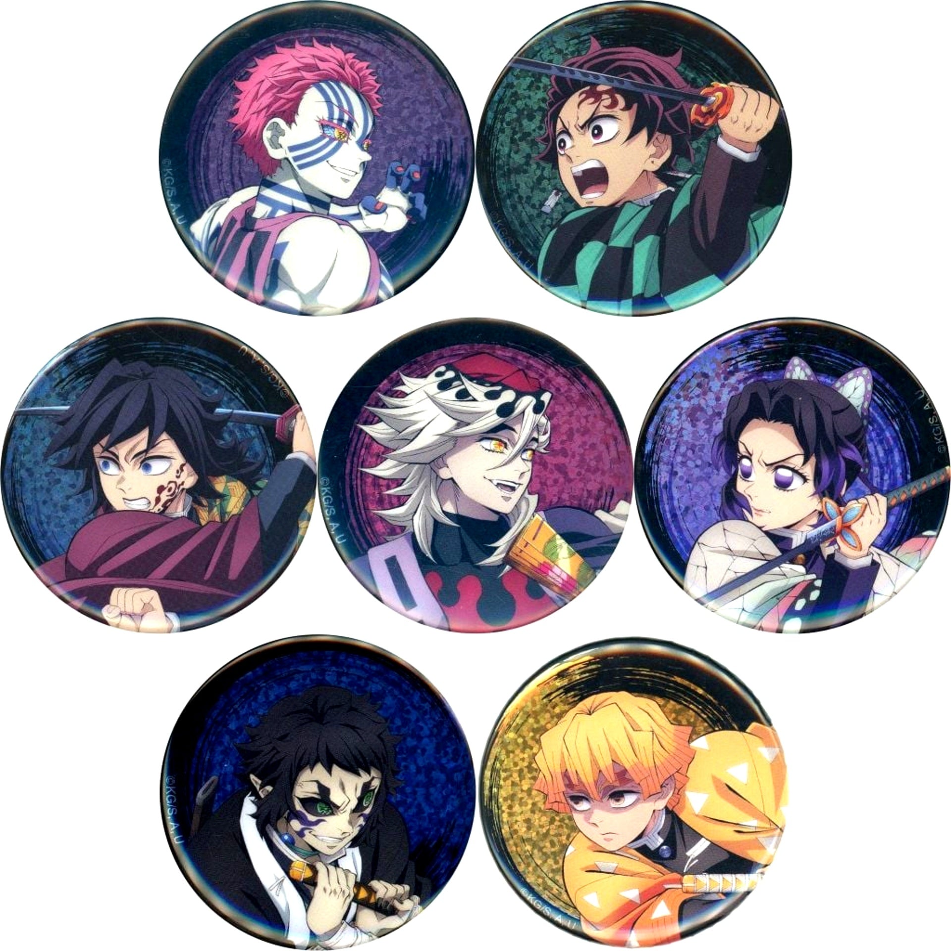 Set of 7 Demon Slayer Infinity Castle Arc Chapter 1 Akaza Returns Random Glitter Button Theater Goods [USED]