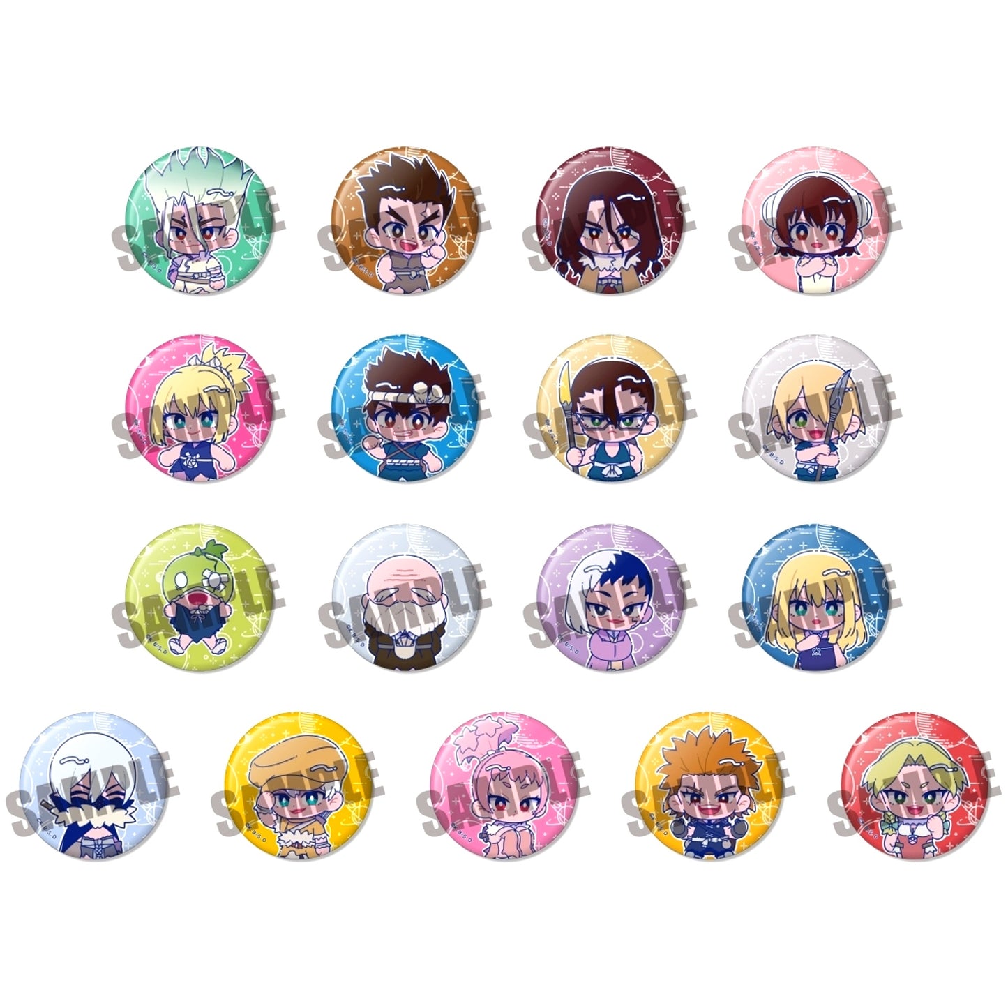 Set of 17 All Characters Dr. STONE Trading Glow-in-the-dark Button Newtro [USED]