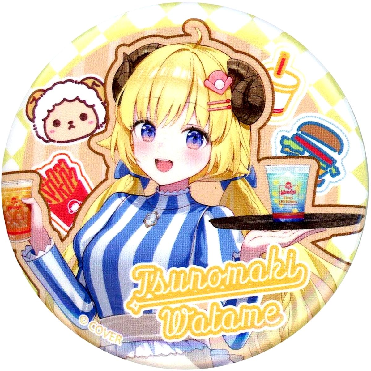Tsunomaki Watame Full Body Virtual YouTuber Holo Live Trading Button Wendys First Kitchen BAKATARE DINER [USED]